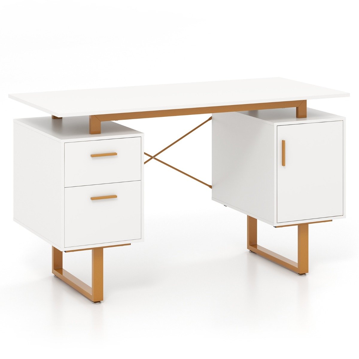Computer Desk with Floating Desktop and Dual Drawers-Rustic Brown
