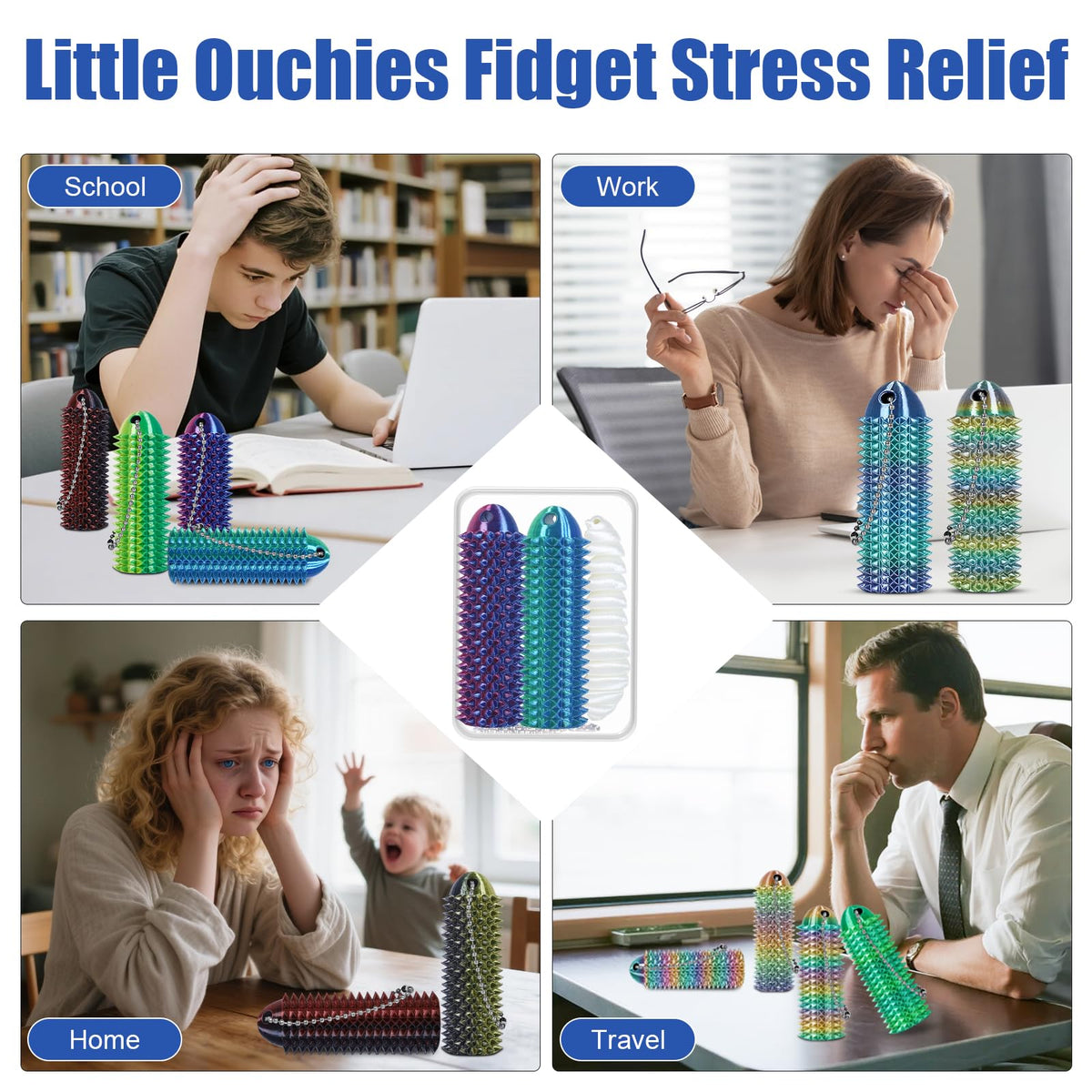 Little Ouchies Pain Fidget Keychain — Portable 3D Printed Stim Tool (Blue Green + Rose Blue, 2pcs) | comwish