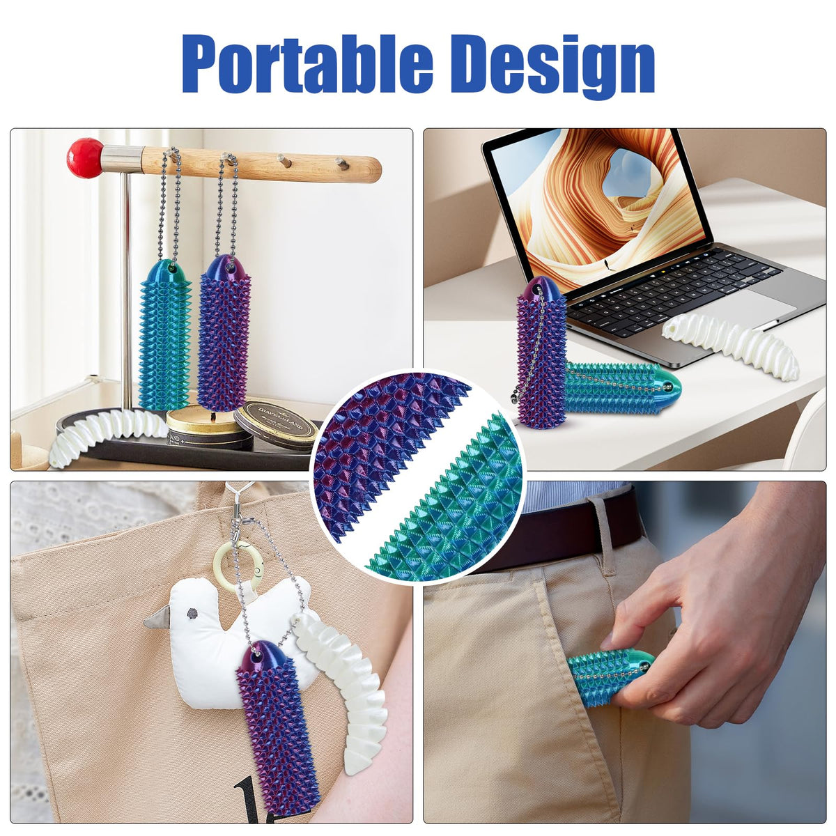 Little Ouchies Pain Fidget Keychain — Portable 3D Printed Stim Tool (Blue Green + Rose Blue, 2pcs) | comwish