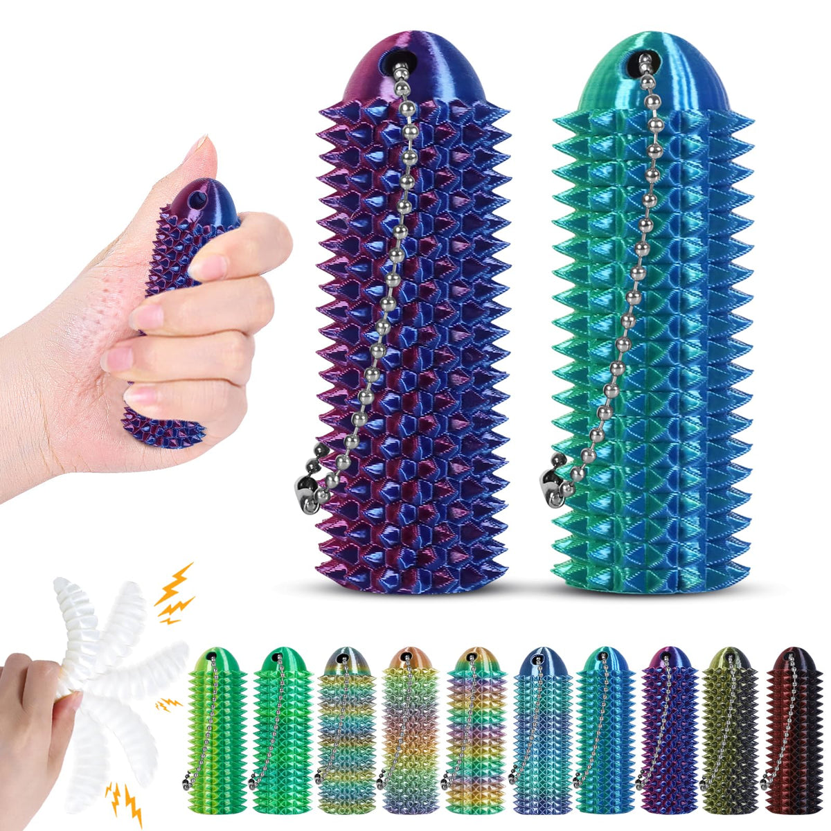Little Ouchies Pain Fidget Keychain — Portable 3D Printed Stim Tool (Blue Green + Rose Blue, 2pcs) | comwish