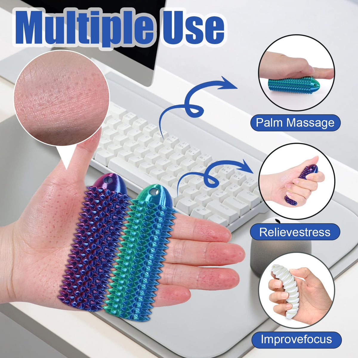 Little Ouchies Pain Fidget Keychain — Portable 3D Printed Stim Tool (Blue Green + Rose Blue, 2pcs) | comwish