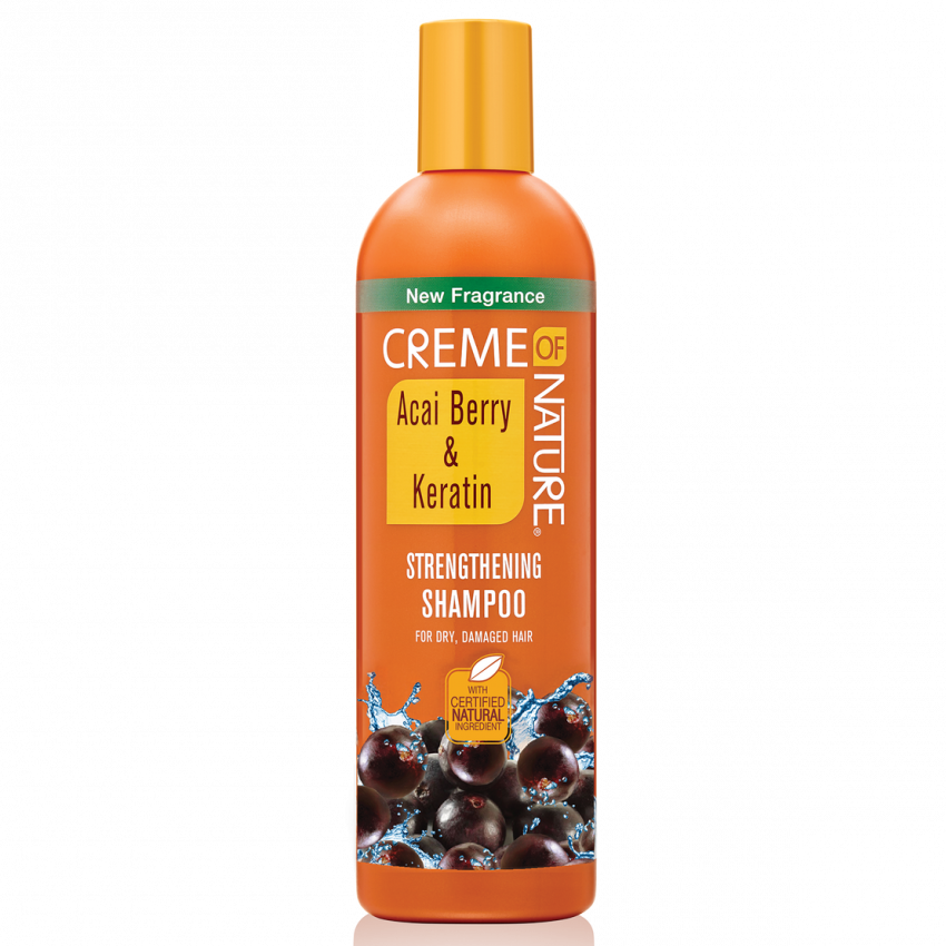 Creme Of Nature Acai Berry & Keratin Strengthening Shampoo 12 oz / 355 ml - For Damaged & Dry Hair Repair