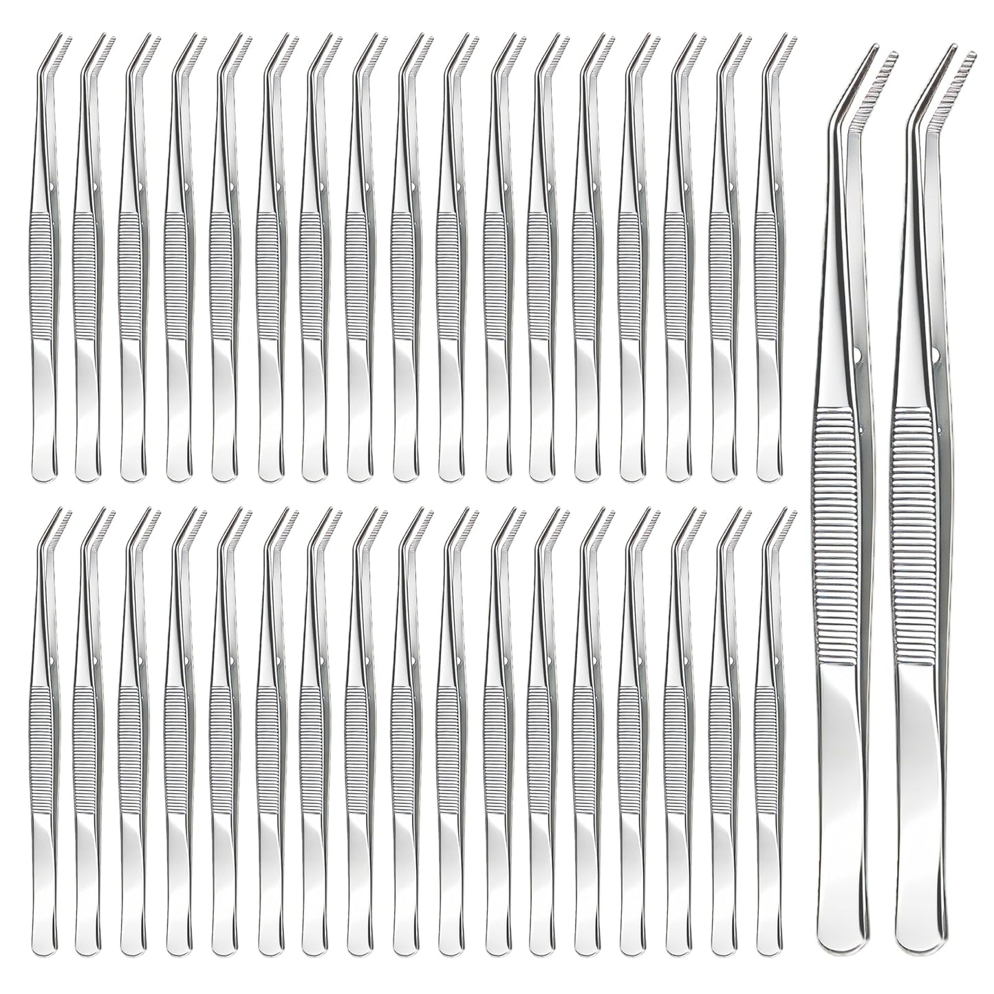 CONEHOY 36 Pcs Stainless Steel Tweezers – Curved Serrated Tip Multipurpose Forceps