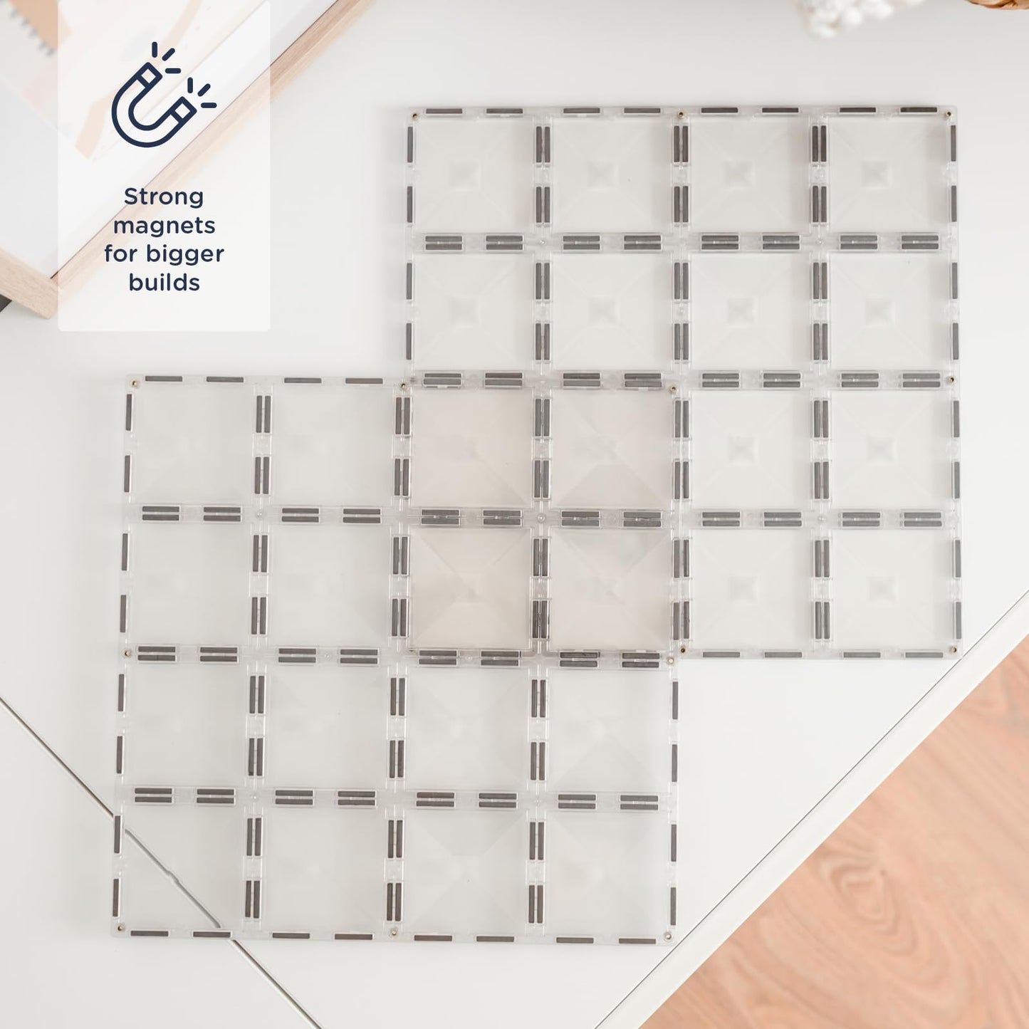 Connetix Magnetic Tiles Clear Base Plate Pack – 2 Pieces | Large 30cm x 30cm Base Plates for Open-Ended Magnetic Play