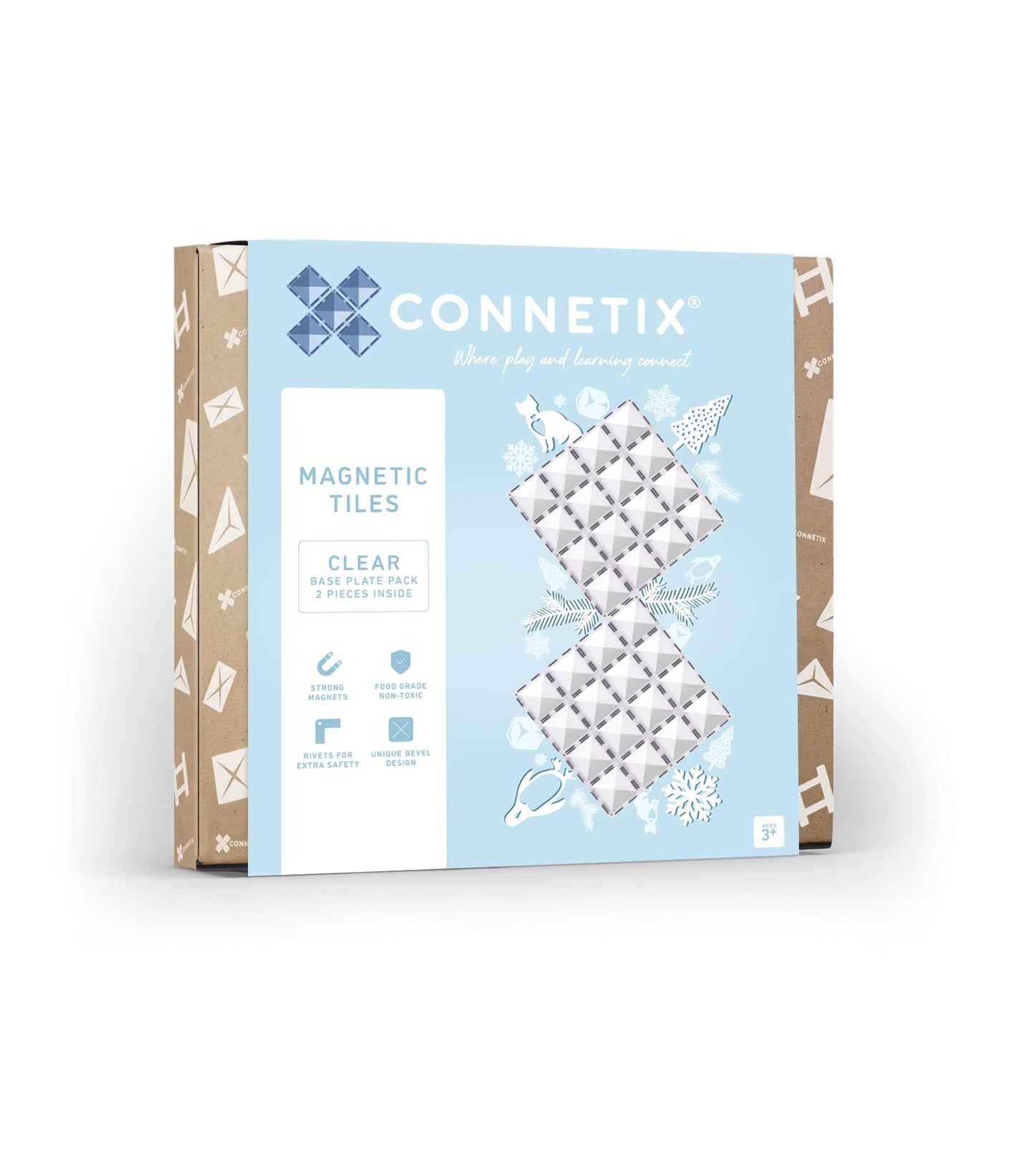 Connetix Magnetic Tiles Clear Base Plate Pack – 2 Pieces | Large 30cm x 30cm Base Plates for Open-Ended Magnetic Play