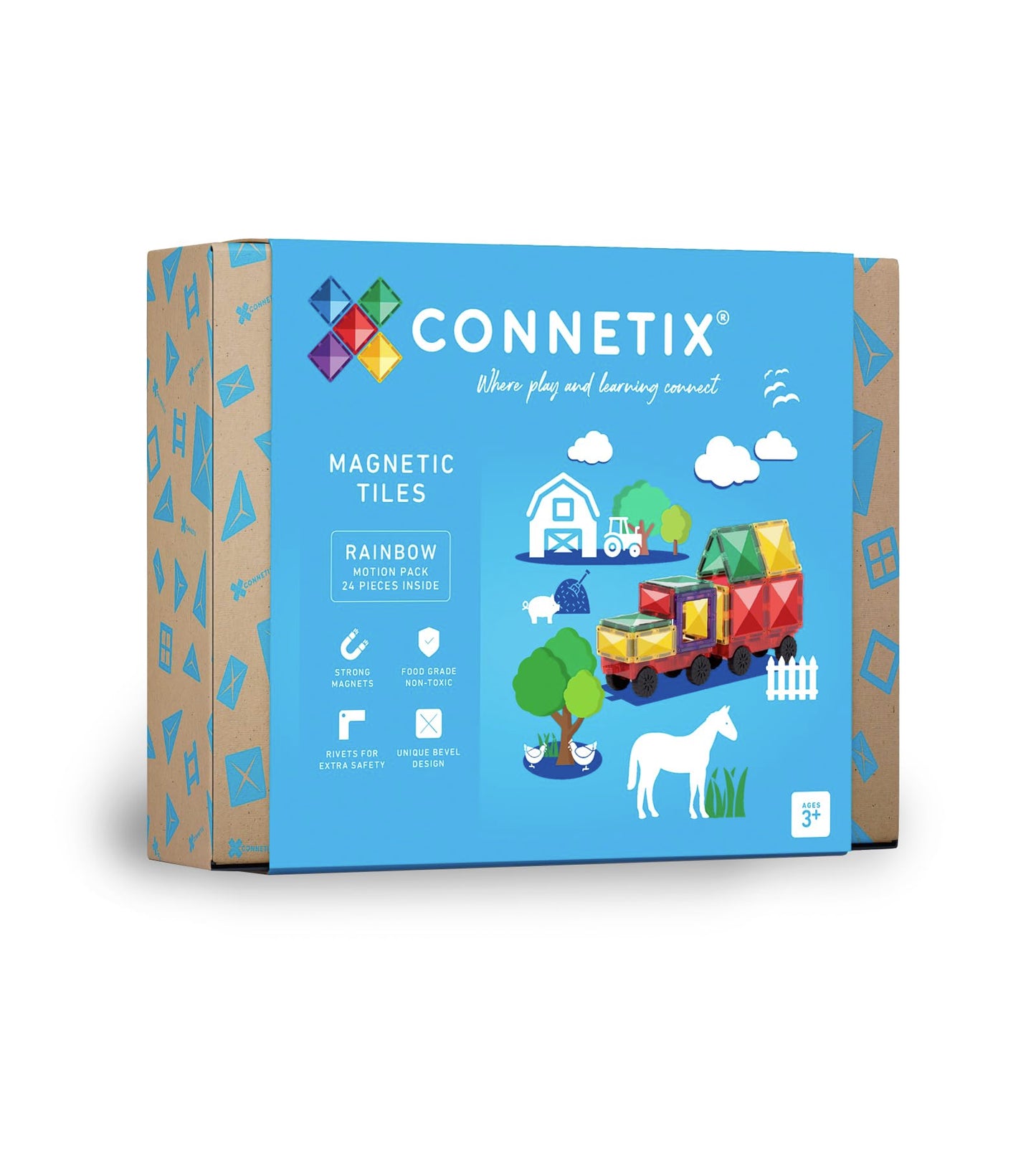 Connetix Rainbow Motion Pack – 24-Piece Magnetic Tiles for Vehicle Play