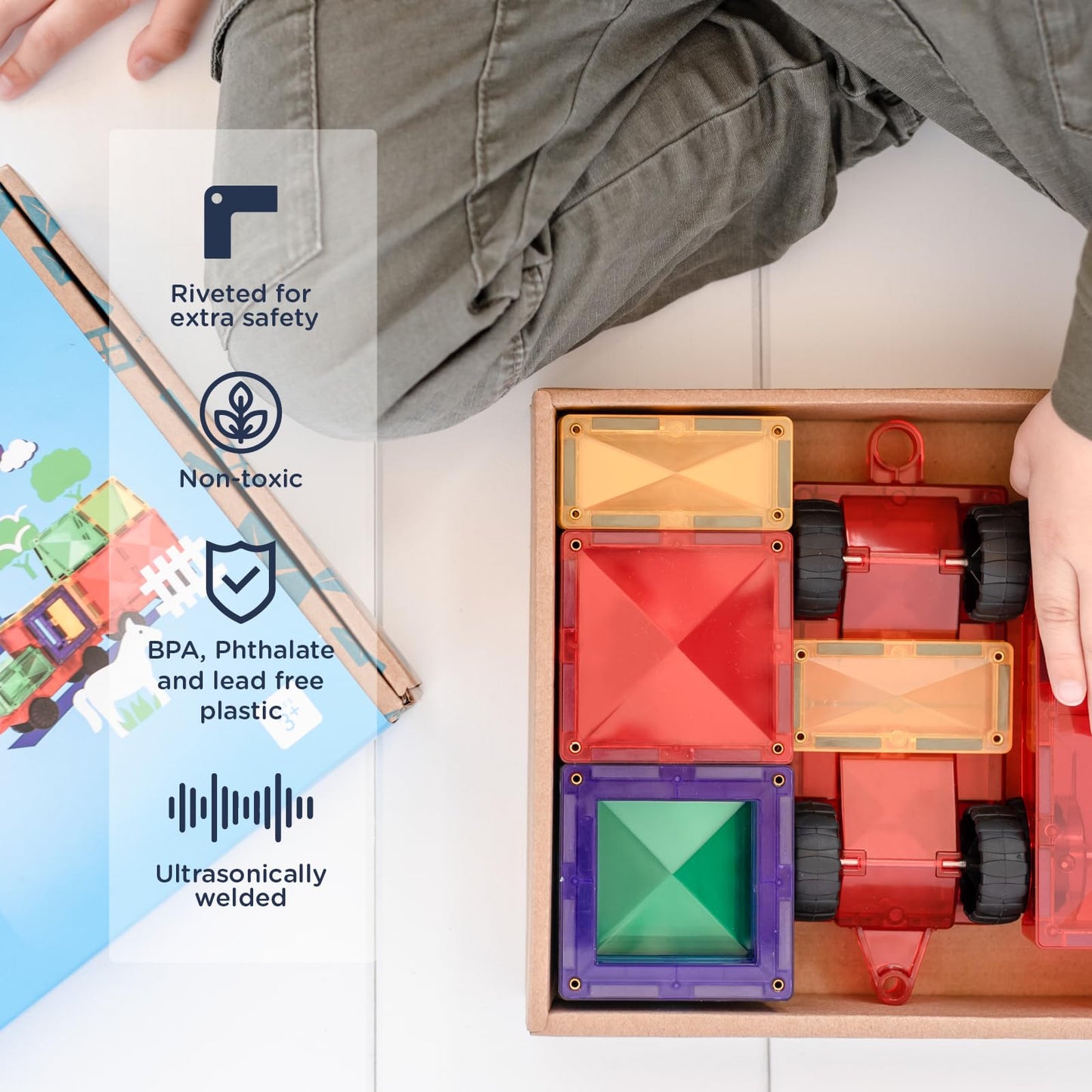 Connetix Rainbow Motion Pack – 24-Piece Magnetic Tiles for Vehicle Play
