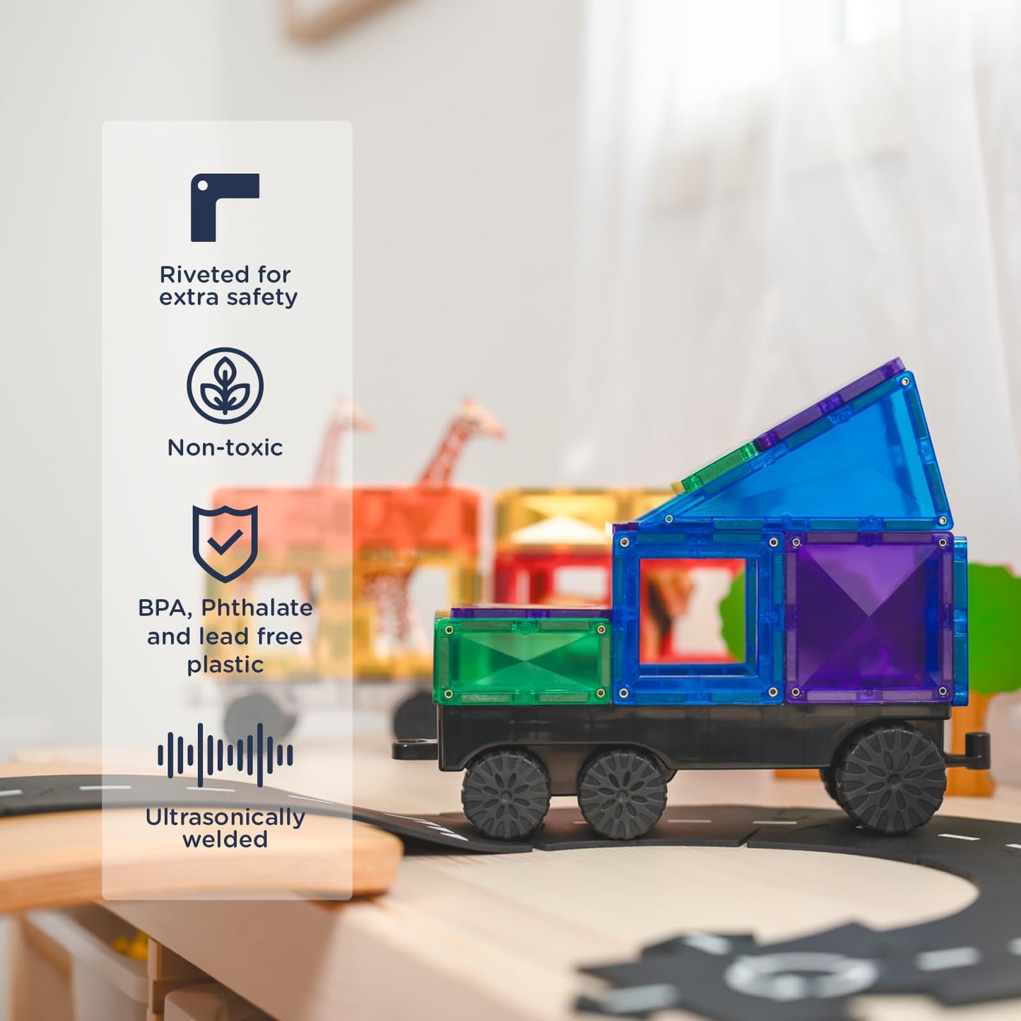 Connetix Rainbow Transport Pack – 50 Magnetic Tiles for Open-Ended Vehicle Building