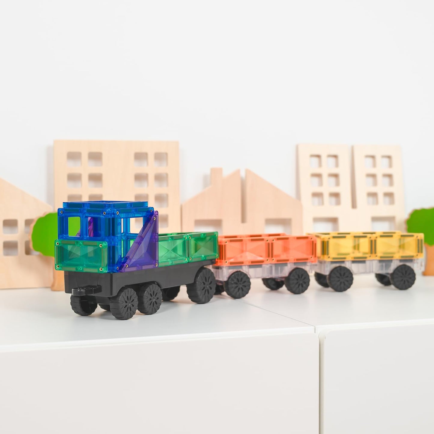 Connetix Rainbow Transport Pack – 50 Magnetic Tiles for Open-Ended Vehicle Building