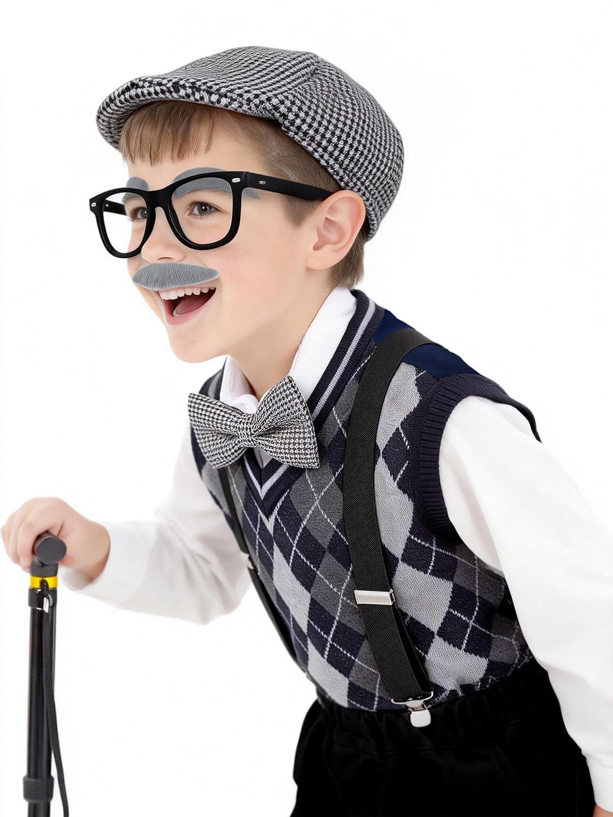 CONNICS Kids 100 Days of School Costume Kit — Grandpa Vest, Cane, Glasses