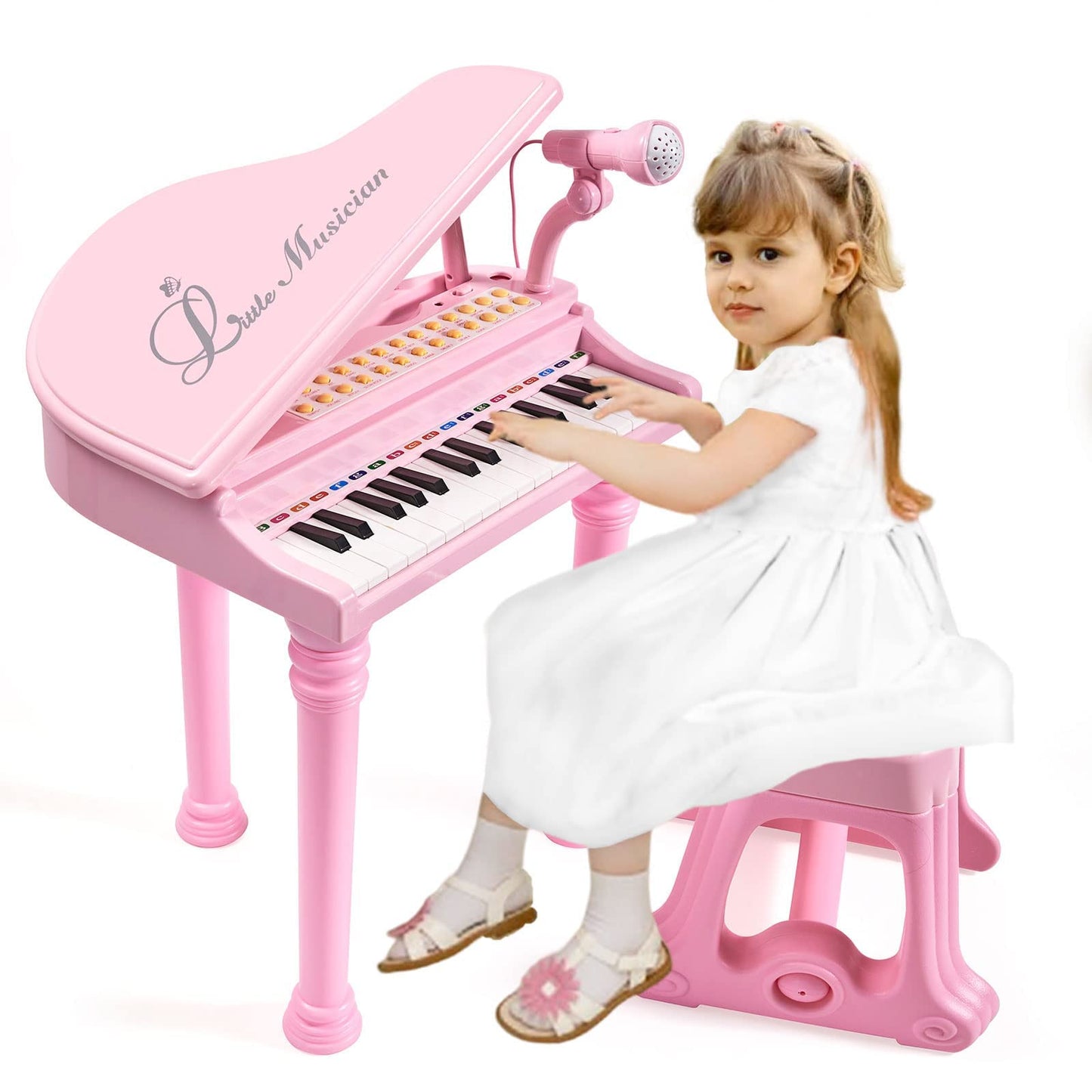 Conomus 31 Keys Piano Keyboard Toy for Kids — Pink Musical Toy with Microphone & Stool