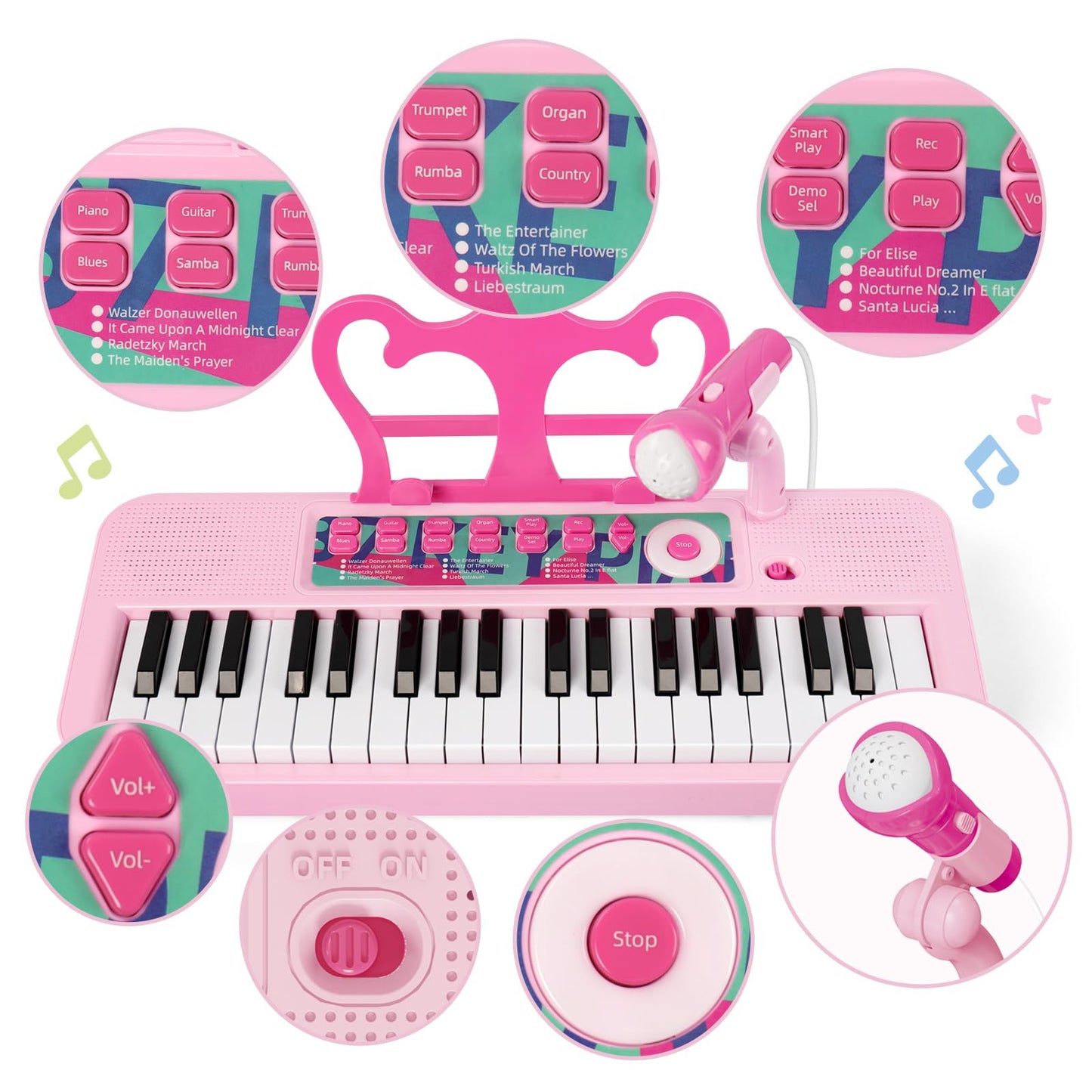 Conomus Kids Piano Keyboard Toy – Pink Musical Learning Toy for Toddlers
