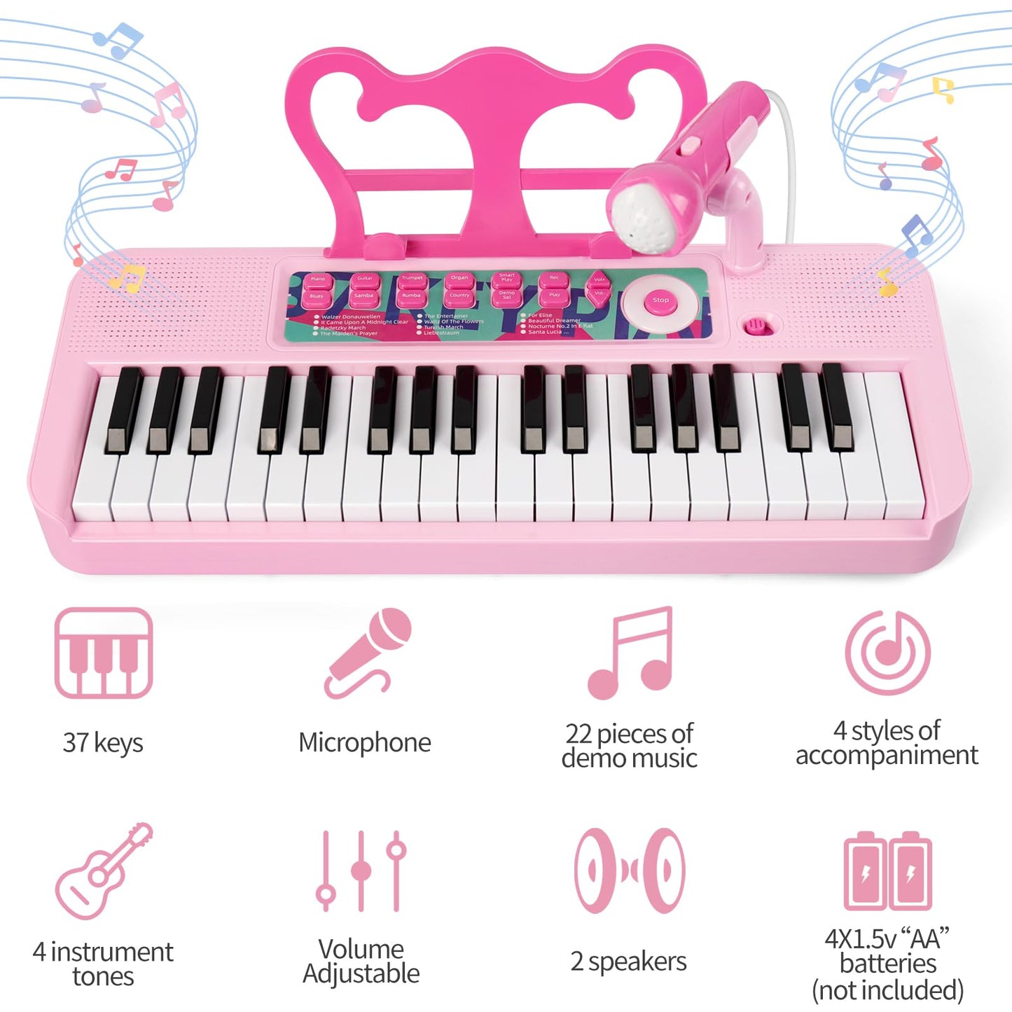 Conomus Kids Piano Keyboard Toy – Pink Musical Learning Toy for Toddlers