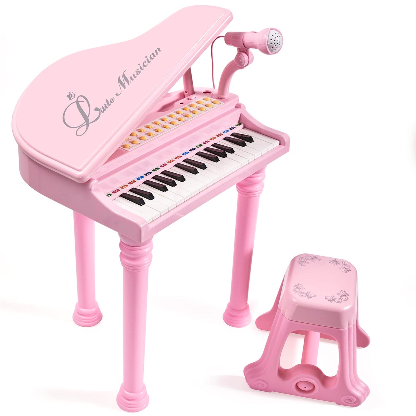 Conomus 31 Keys Piano Keyboard Toy for Kids — Pink Musical Toy with Microphone & Stool