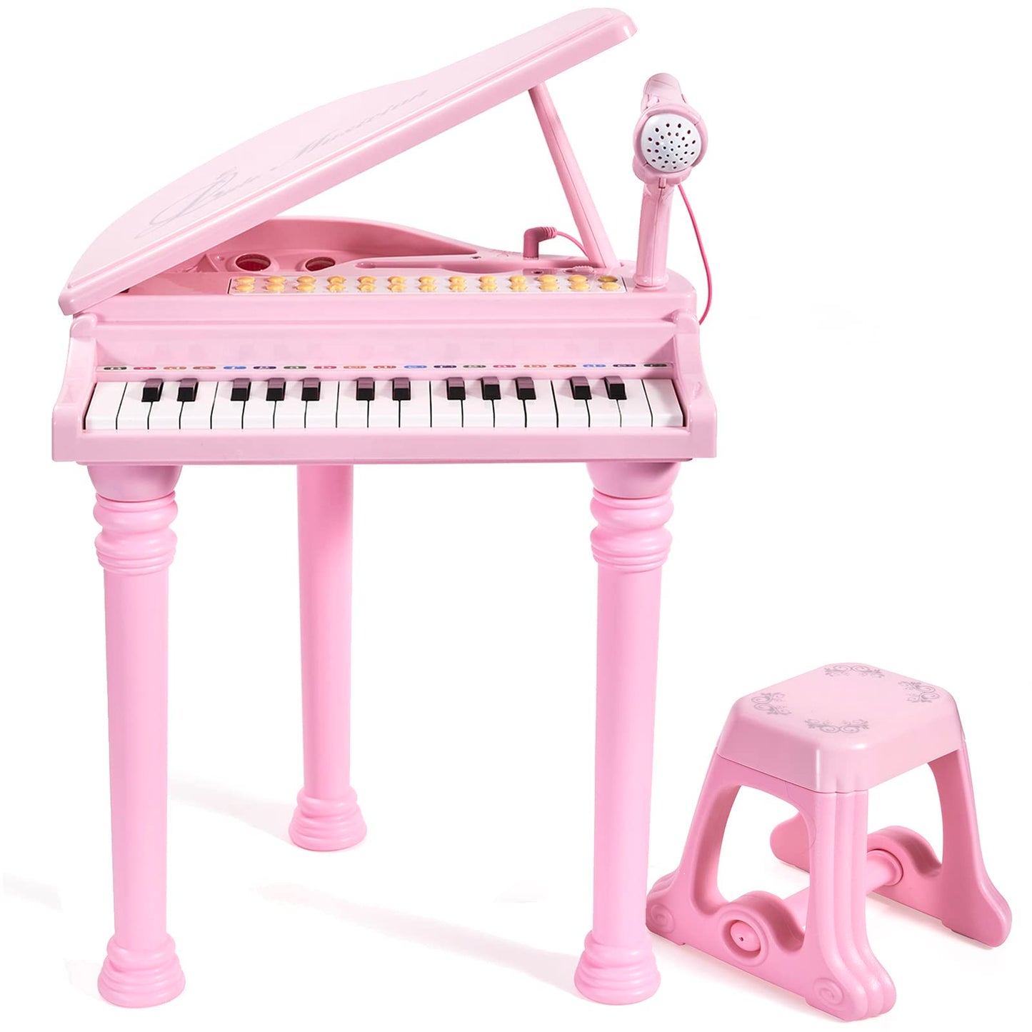 Conomus 31 Keys Piano Keyboard Toy for Kids — Pink Musical Toy with Microphone & Stool