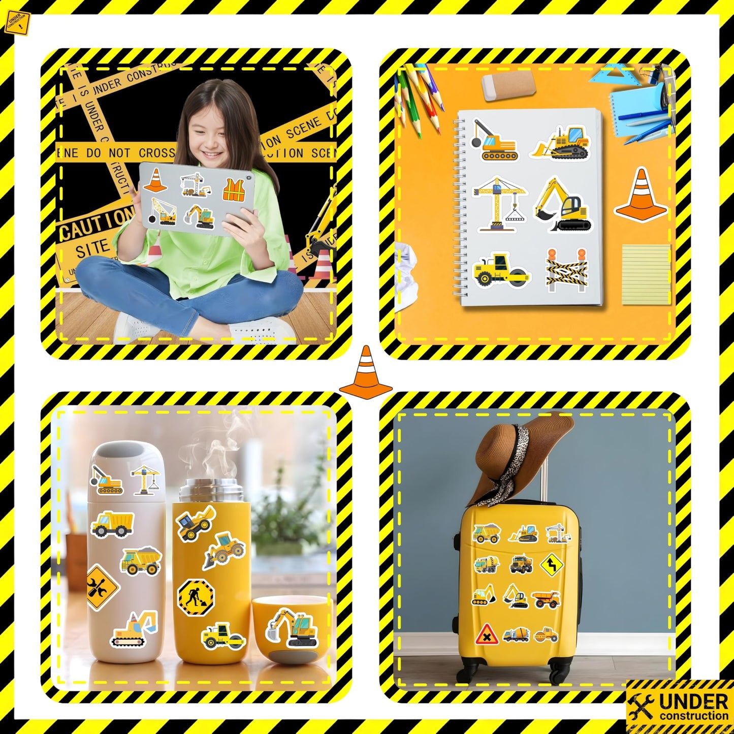 100 Pack Construction Stickers – Waterproof Vinyl, 2–2.3in, Party Favors & Classroom Decor