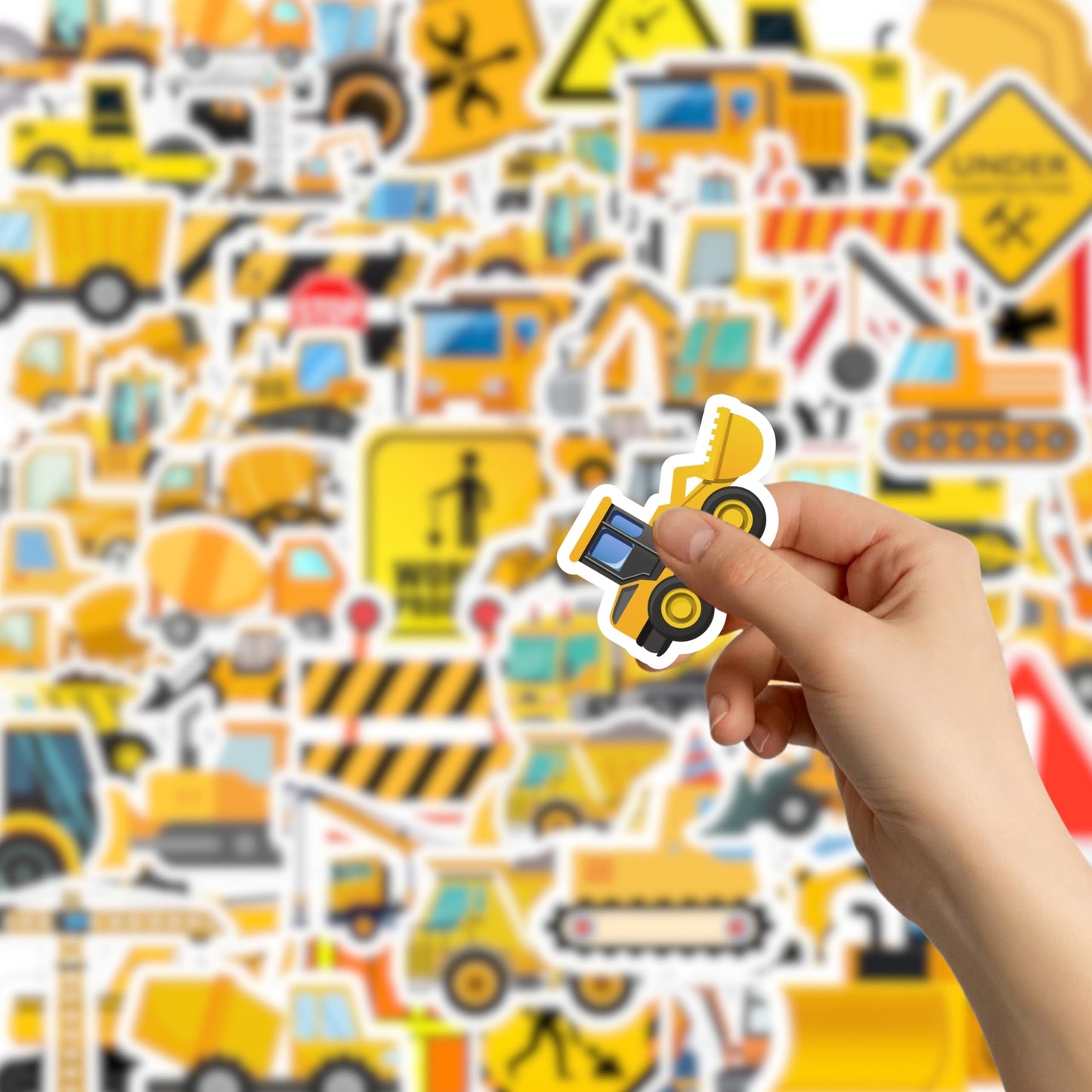 100 Pack Construction Stickers – Waterproof Vinyl, 2–2.3in, Party Favors & Classroom Decor