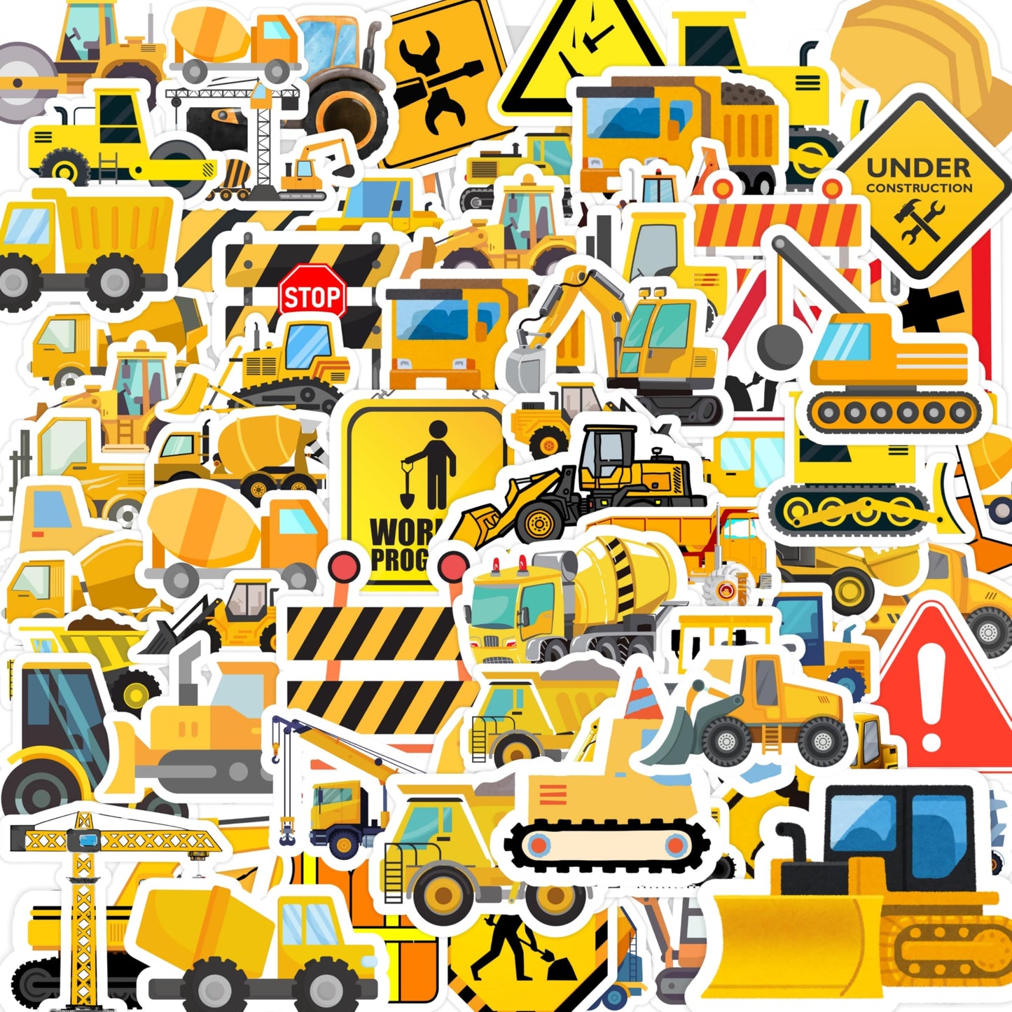 100 Pack Construction Stickers – Waterproof Vinyl, 2–2.3in, Party Favors & Classroom Decor
