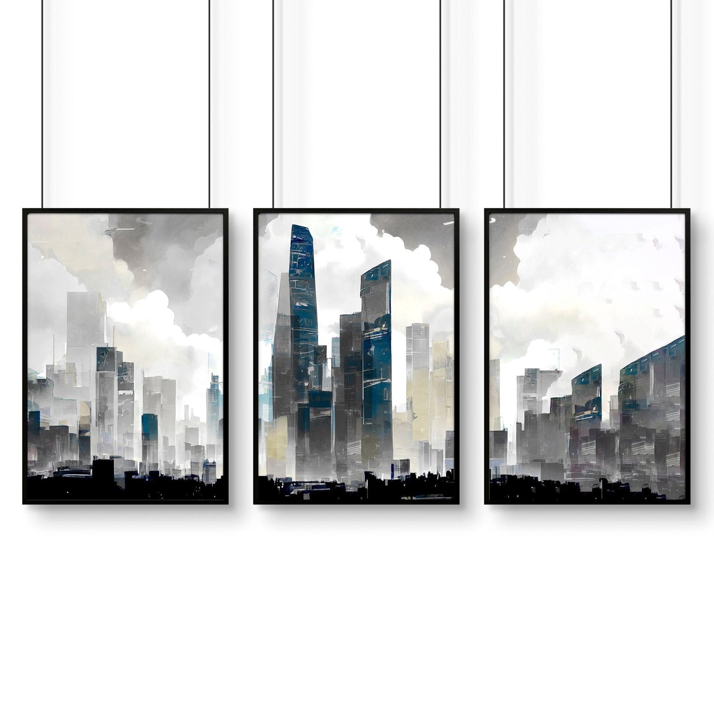 Contemporary Art Wall Decor | Set of 3 Urban Skyscrapers Wall art Prints