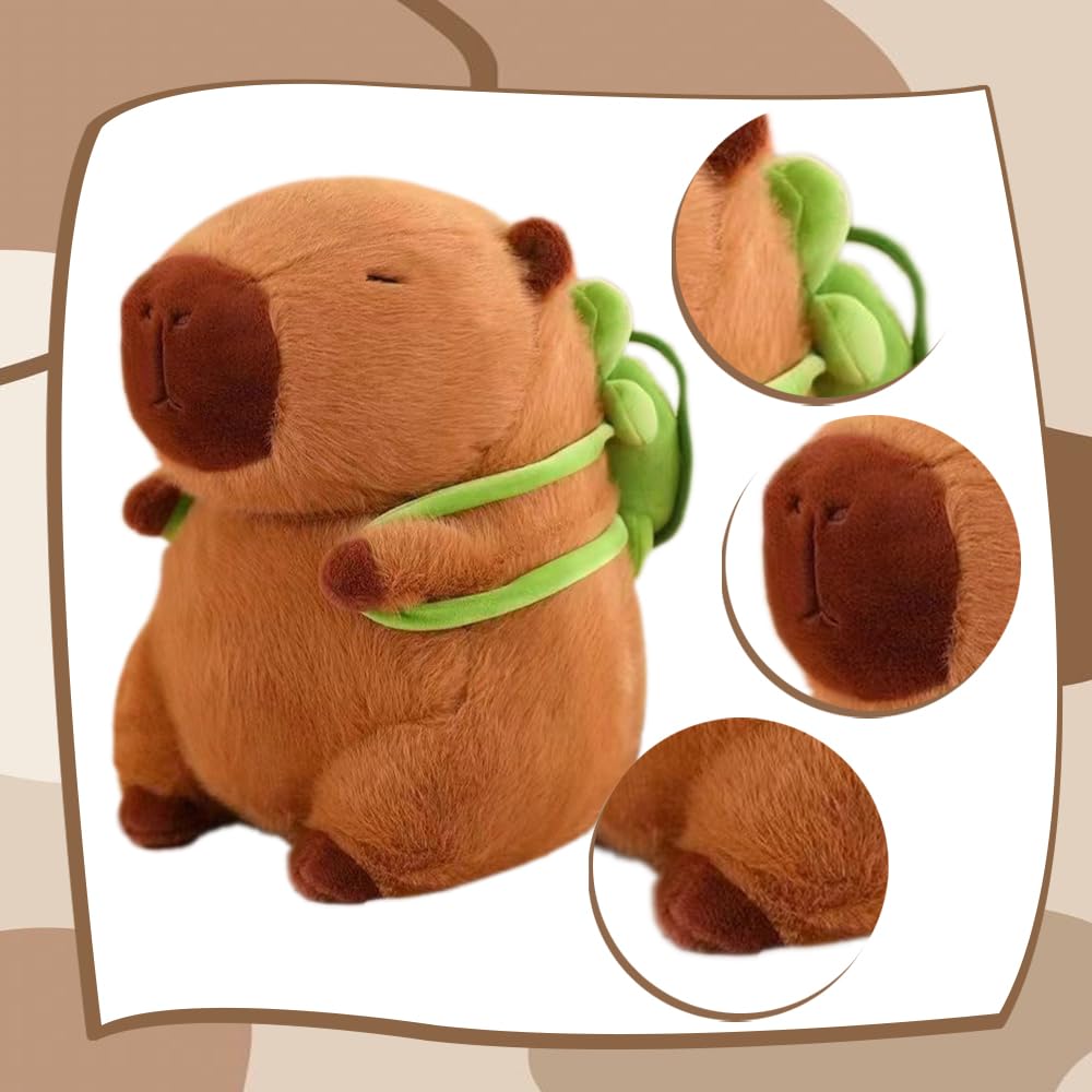 CONTEYEH Capybara Plush Toy with Turtle Backpack – 9-Inch Soft Stuffed Animal Pillow