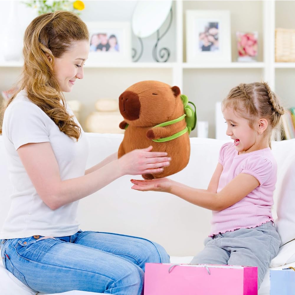 CONTEYEH Capybara Plush Toy with Turtle Backpack – 9-Inch Soft Stuffed Animal Pillow