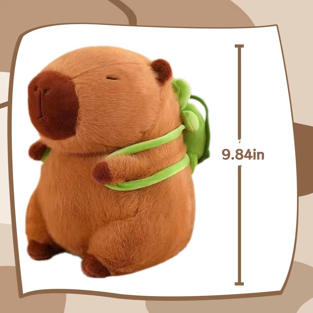 CONTEYEH Capybara Plush Toy with Turtle Backpack – 9-Inch Soft Stuffed Animal Pillow