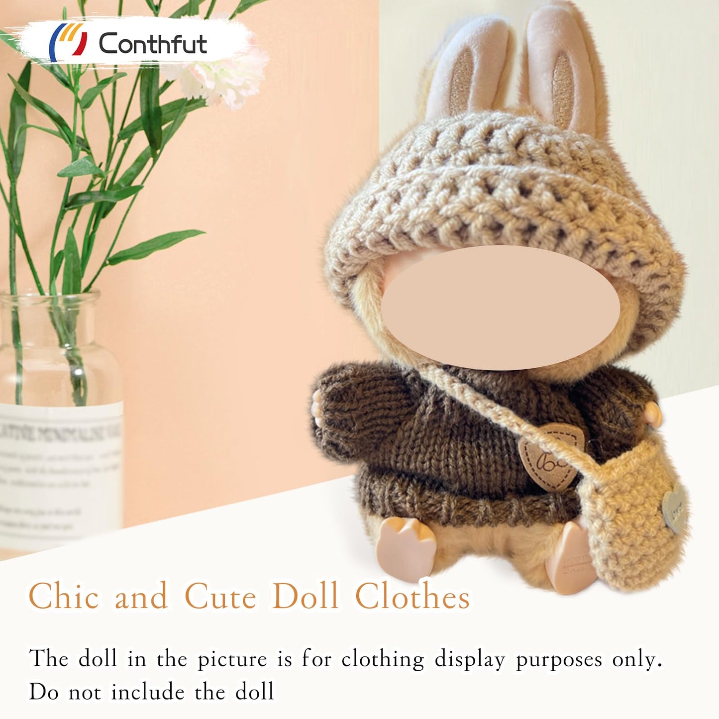 Conthfut 17cm Doll Clothes Set – Brown Sweater, Khaki Bag & Hat for 15–17 cm Dolls