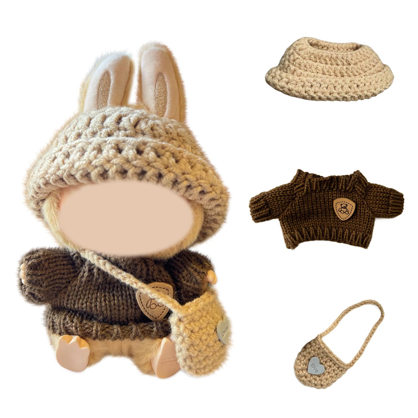Conthfut 17cm Doll Clothes Set – Brown Sweater, Khaki Bag & Hat for 15–17 cm Dolls