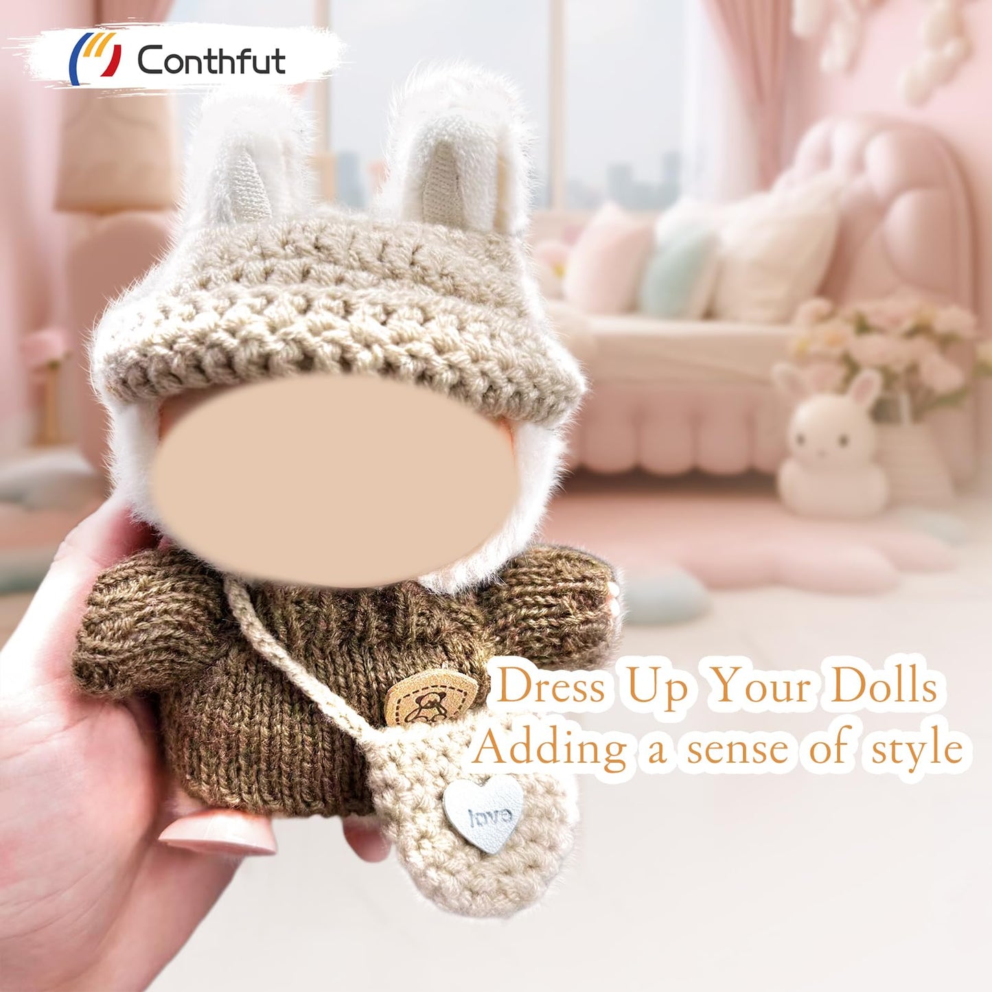 Conthfut 17cm Doll Clothes Set – Brown Sweater, Khaki Bag & Hat for 15–17 cm Dolls
