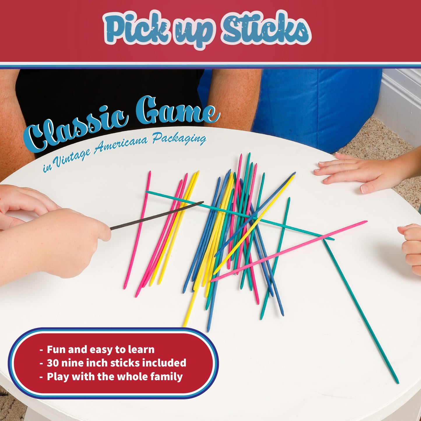 Way Back Toys Pick Up Sticks — 30 Colorful Wooden Sticks in Portable Tube | Continuum Games