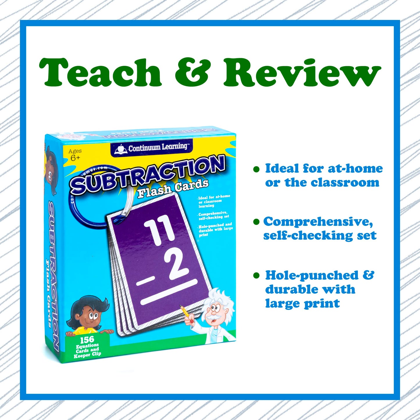 Continuum Learning Subtraction Flash Cards – Durable Math Practice for Kids 6+