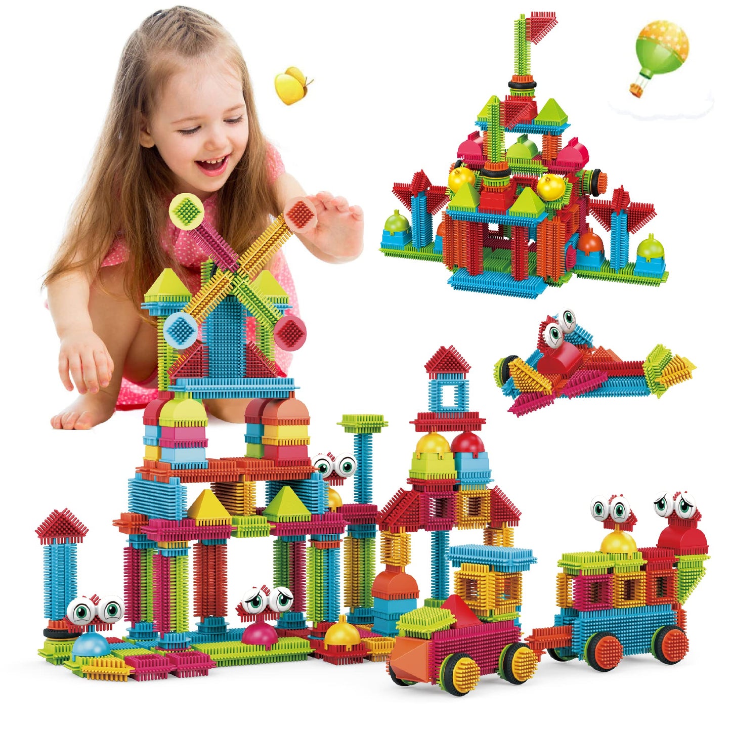 Contixo 244-pcs Bristle Shape 3D STEM Building Toys — Safe, Durable Educational Set for Kids 3-8