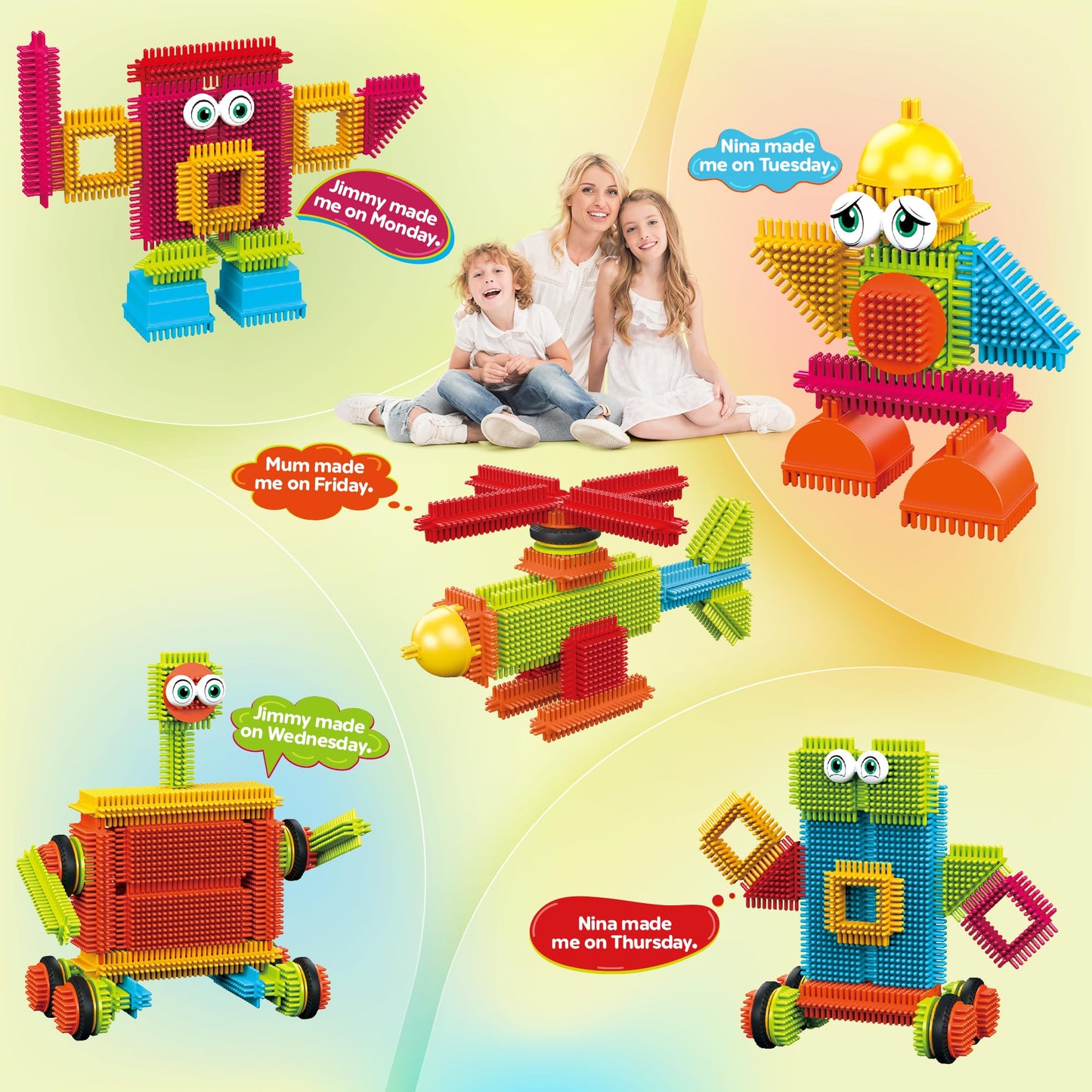 Contixo 244-pcs Bristle Shape 3D STEM Building Toys — Safe, Durable Educational Set for Kids 3-8