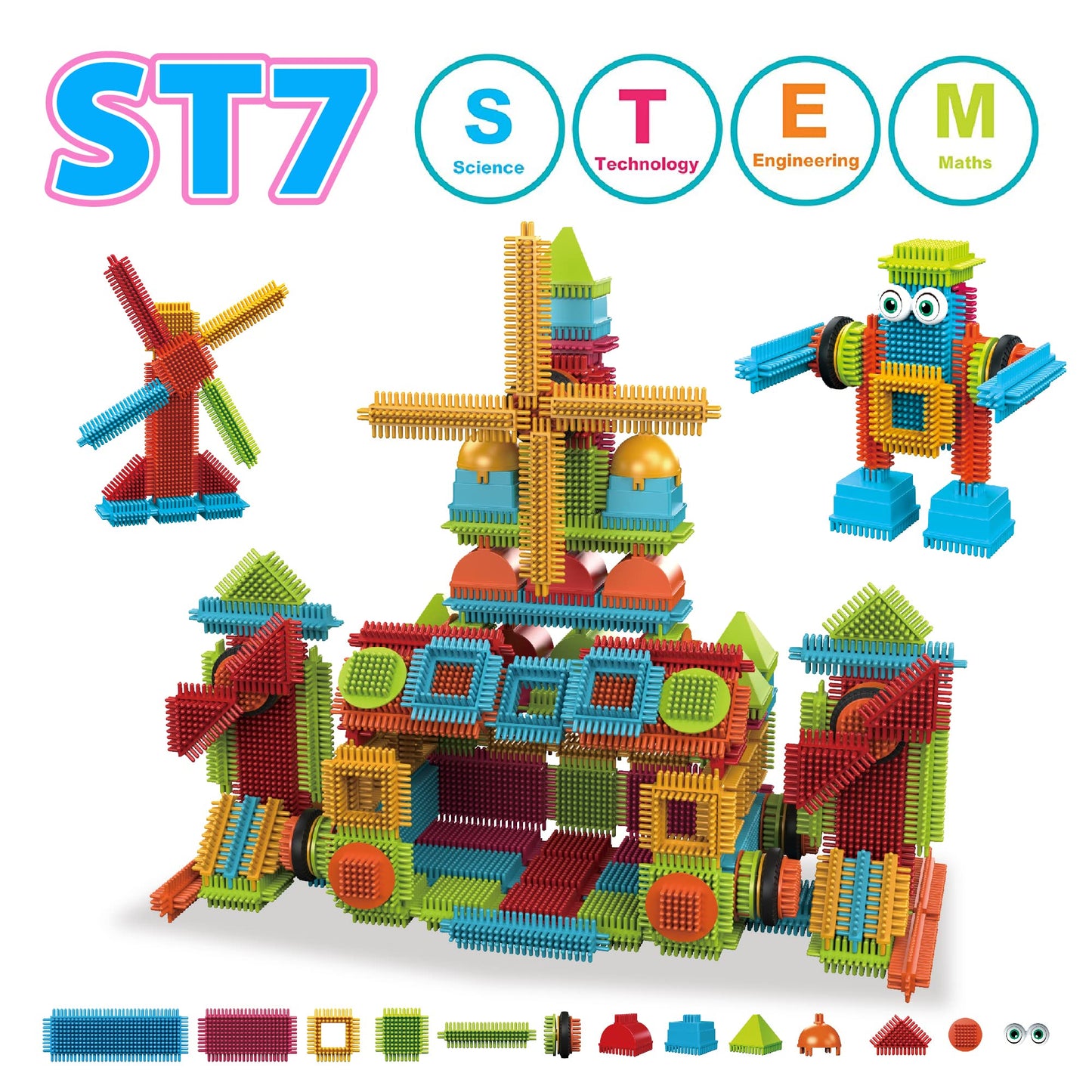 Contixo 244-pcs Bristle Shape 3D STEM Building Toys — Safe, Durable Educational Set for Kids 3-8