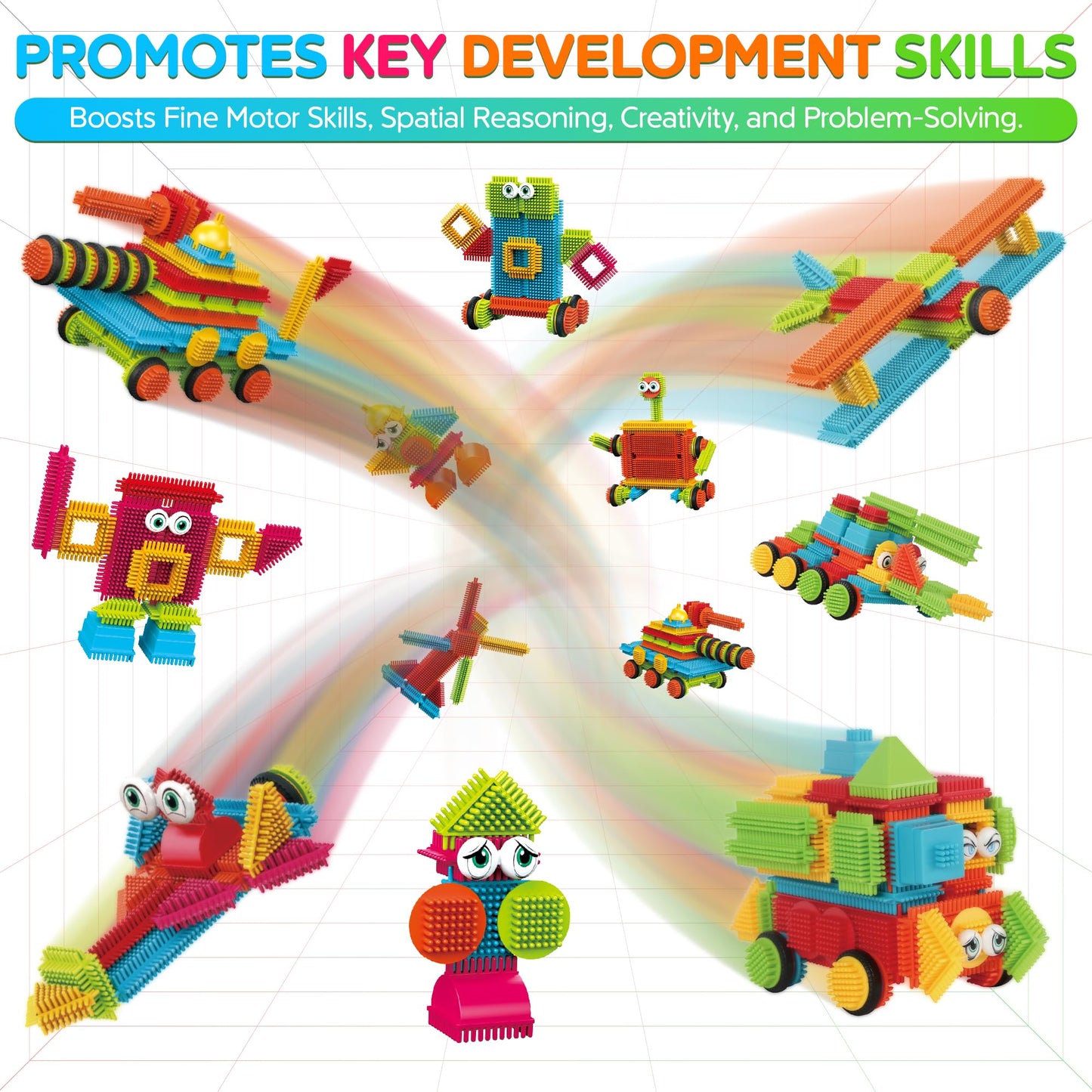 Contixo 244-pcs Bristle Shape 3D STEM Building Toys — Safe, Durable Educational Set for Kids 3-8