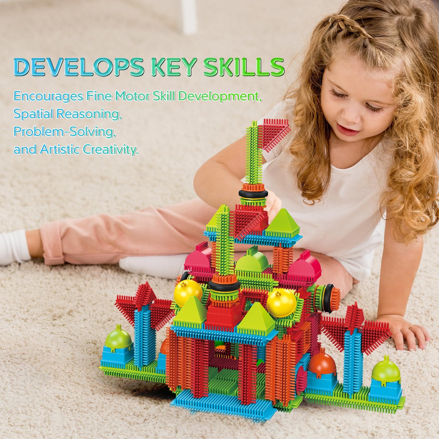 Contixo 244-pcs Bristle Shape 3D STEM Building Toys — Safe, Durable Educational Set for Kids 3-8