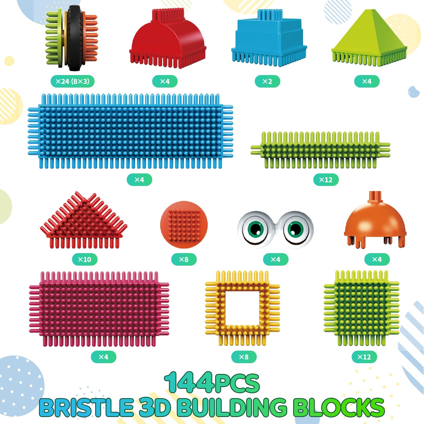 Contixo 244-pcs Bristle Shape 3D STEM Building Toys — Safe, Durable Educational Set for Kids 3-8