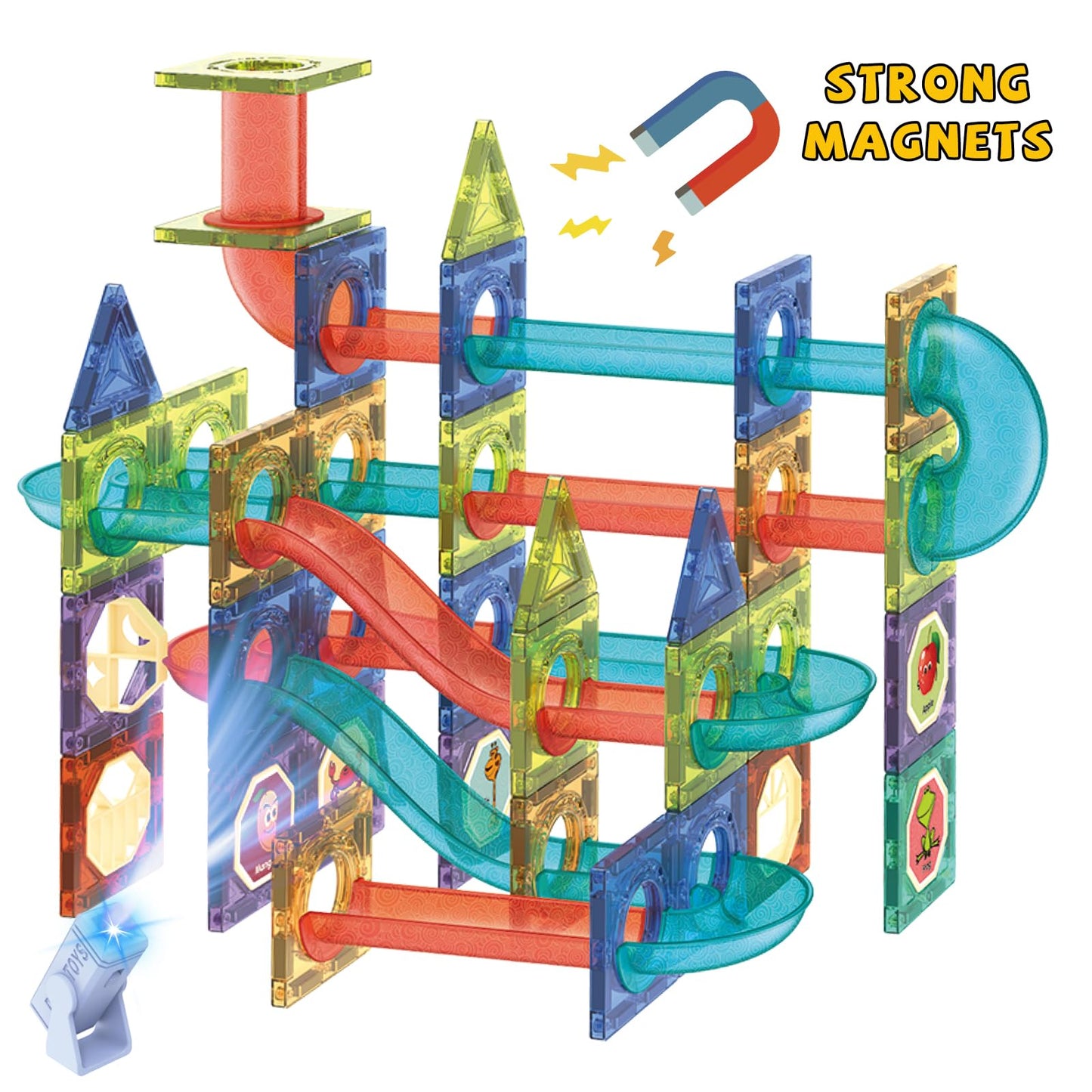 Contixo STEM Building Toys - 110-Piece Marble 3D Magnetic Run Tiles for Learning