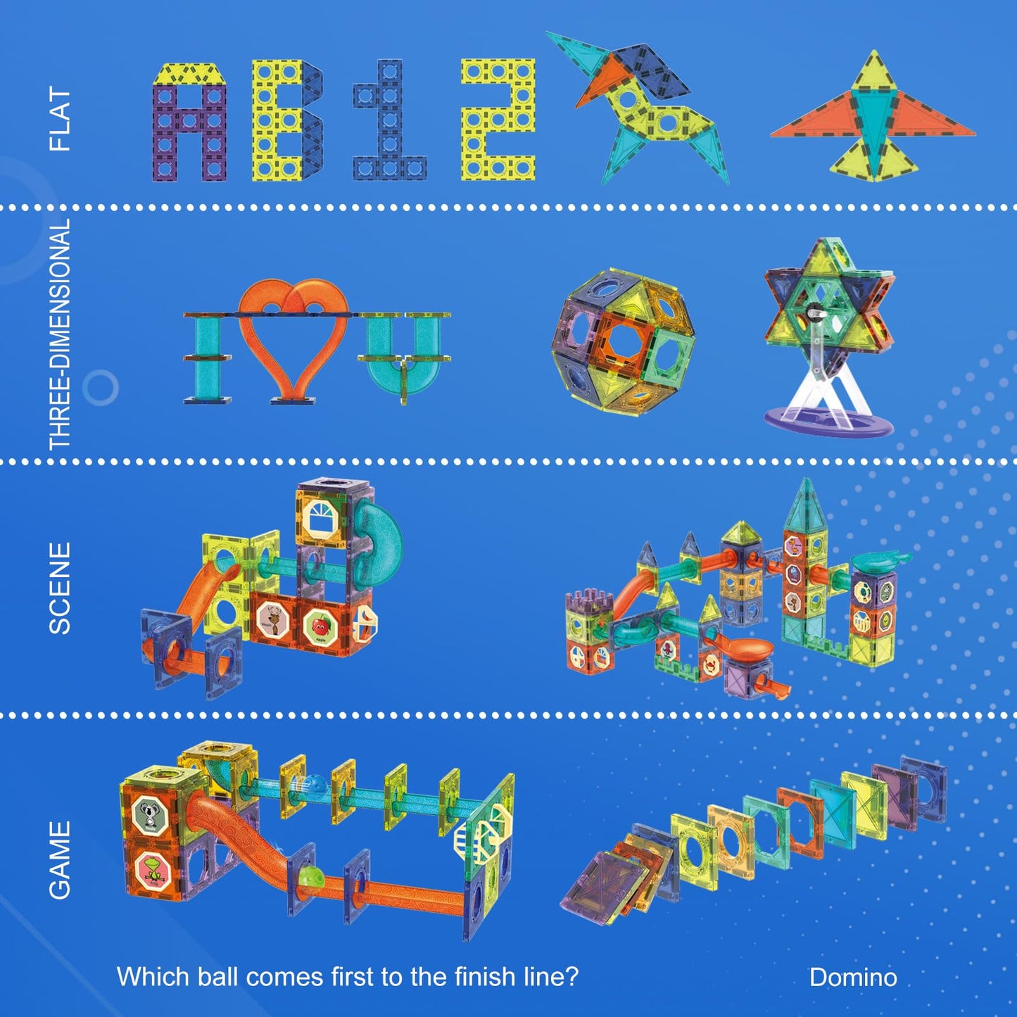Contixo STEM Building Toys - 110-Piece Marble 3D Magnetic Run Tiles for Learning
