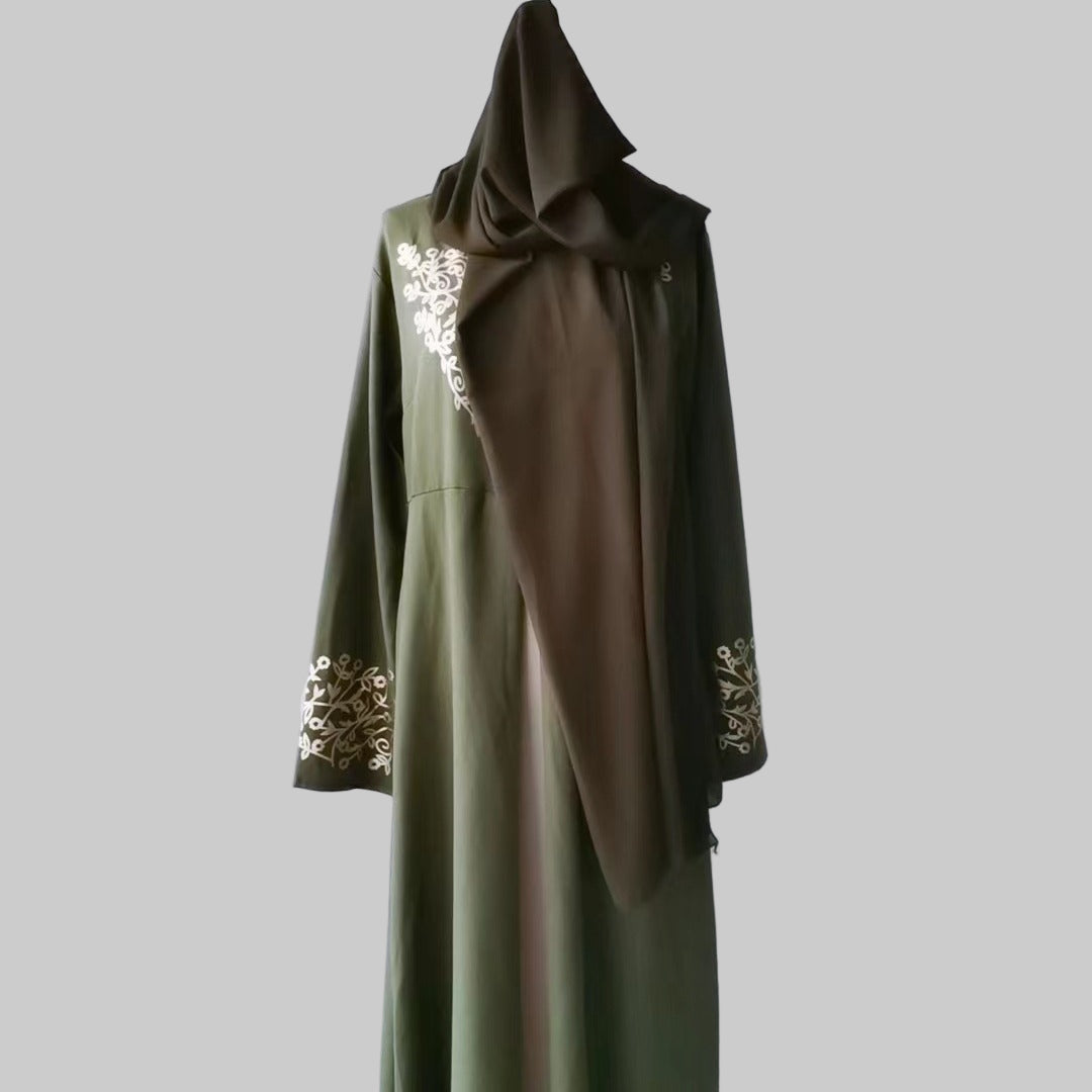 Contrast Colour Slim Fit Abaya Suit| Button-Detail Long Dress