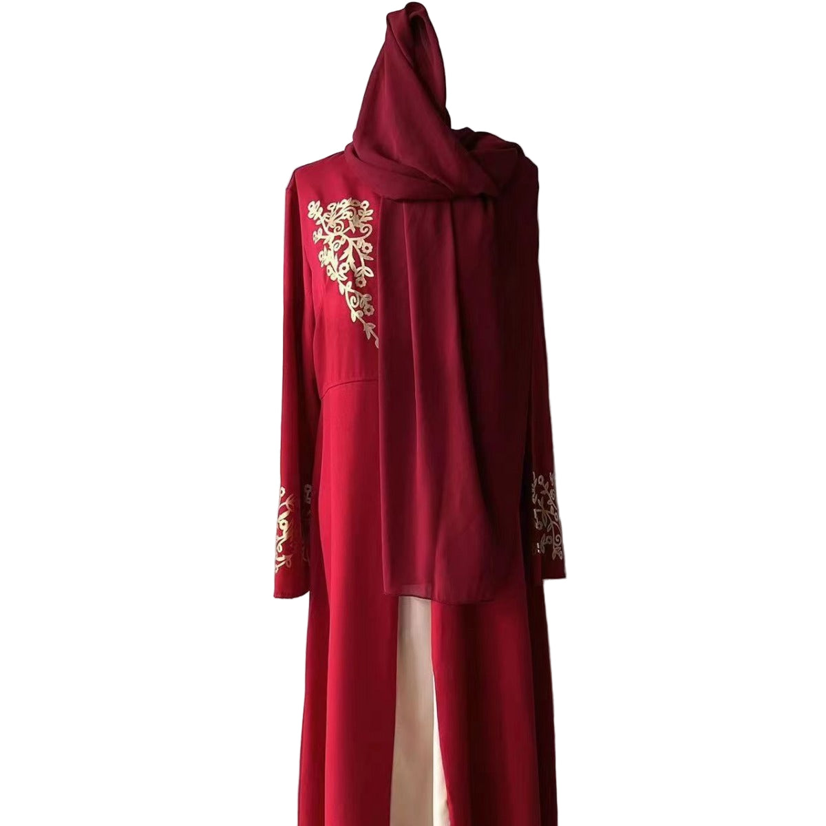 Contrast Colour Slim Fit Abaya Suit| Button-Detail Long Dress
