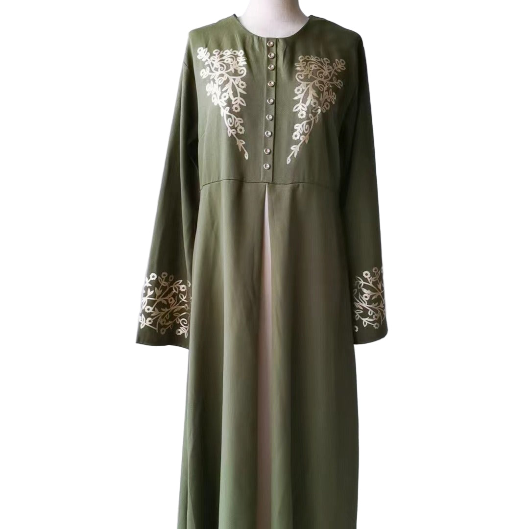 Contrast Colour Slim Fit Abaya Suit| Button-Detail Long Dress