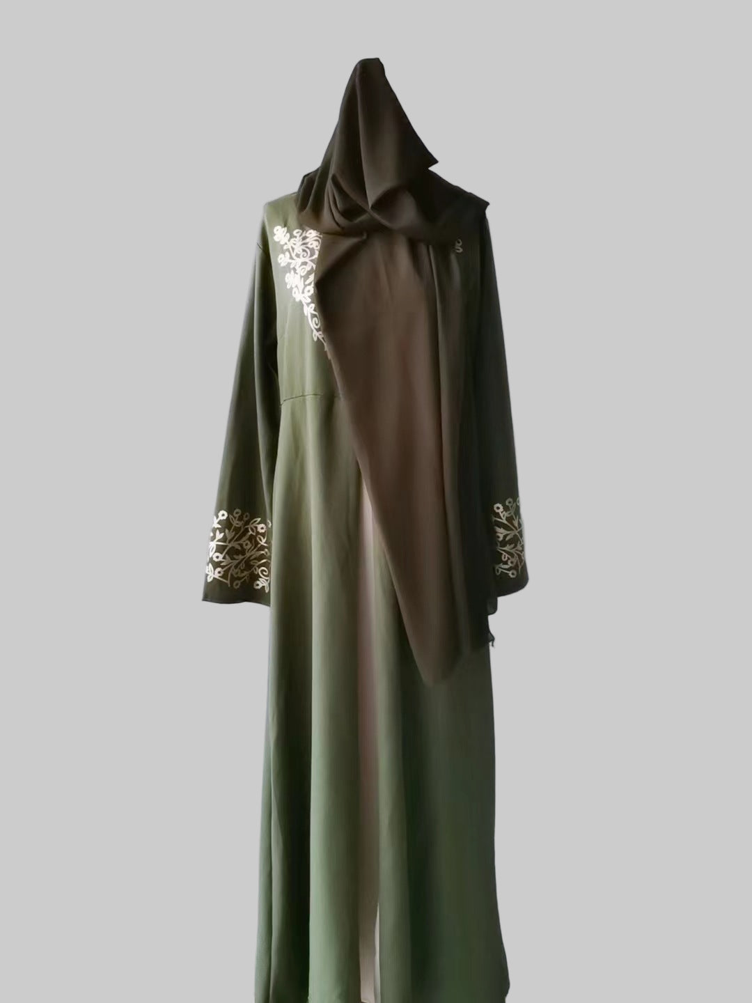 Contrast Colour Slim Fit Abaya Suit| Button-Detail Long Dress
