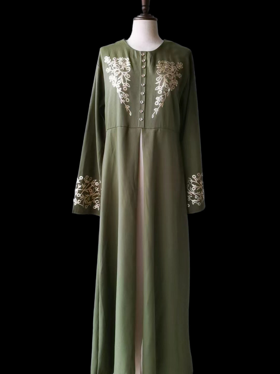 Contrast Colour Slim Fit Abaya Suit| Button-Detail Long Dress