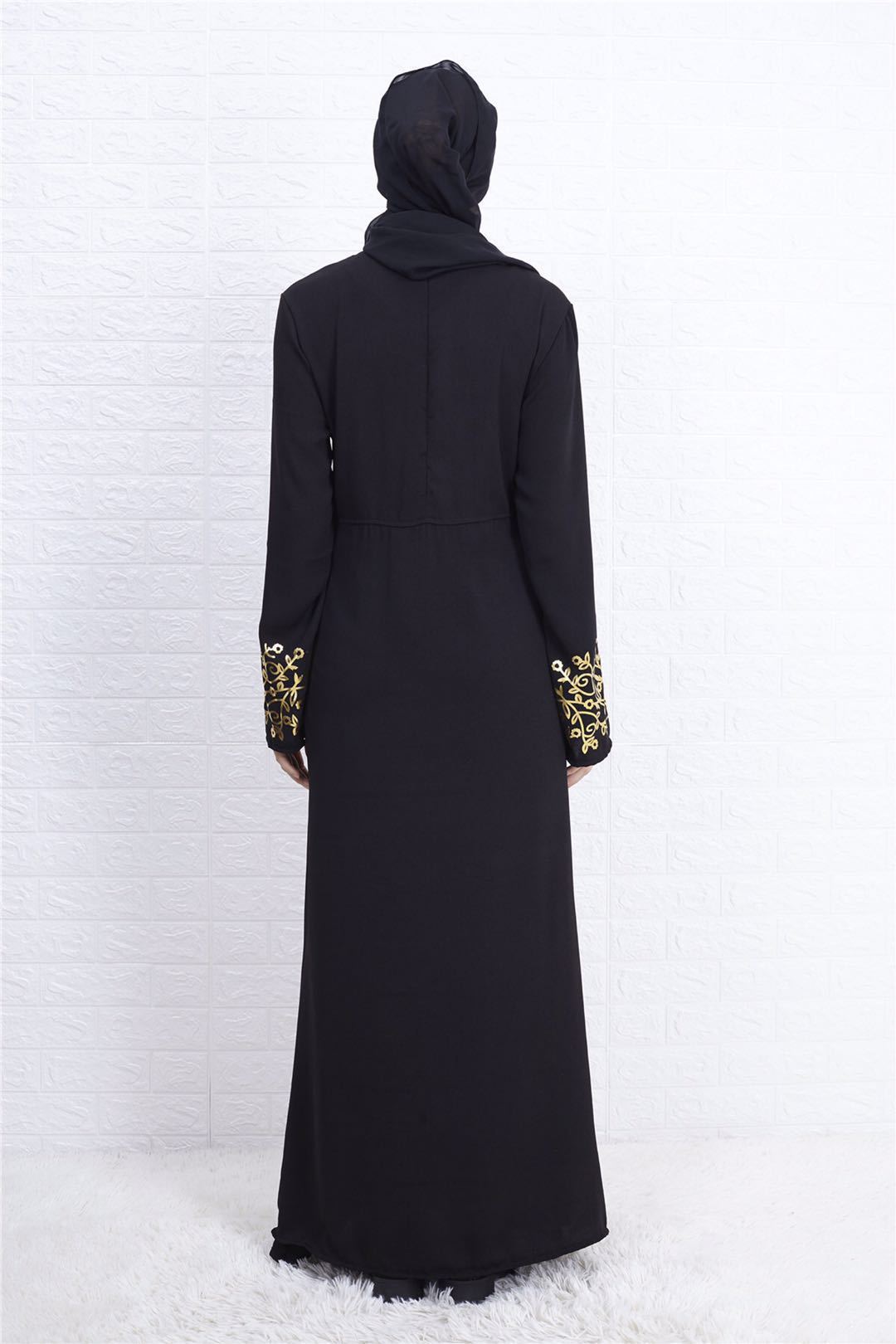 Contrast Colour Slim Fit Abaya Suit| Button-Detail Long Dress