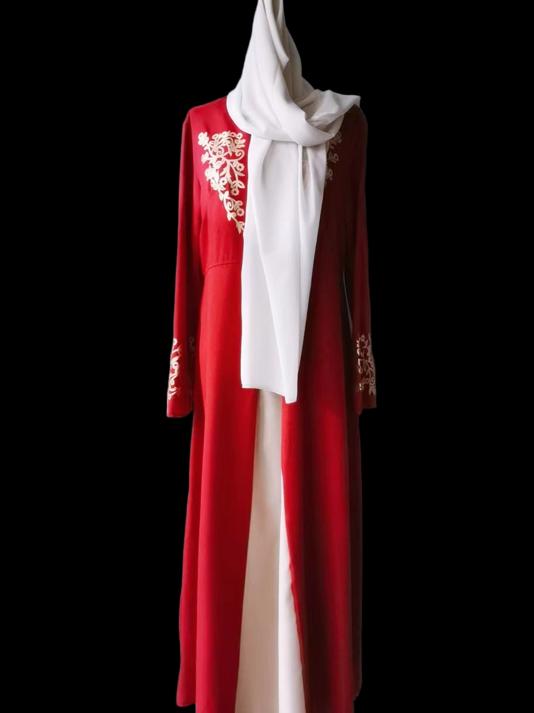 Contrast Colour Slim Fit Abaya Suit| Button-Detail Long Dress