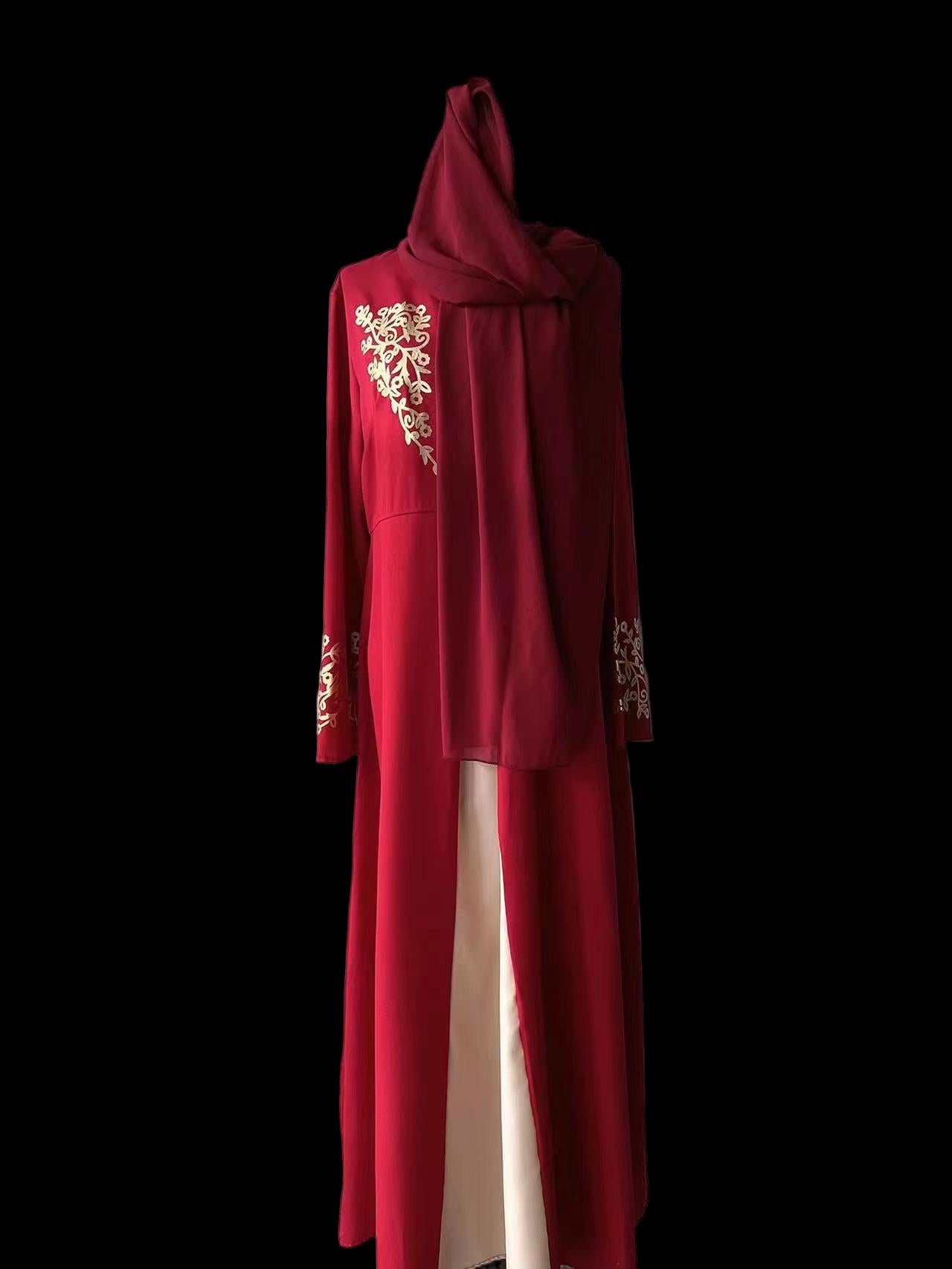 Contrast Colour Slim Fit Abaya Suit| Button-Detail Long Dress