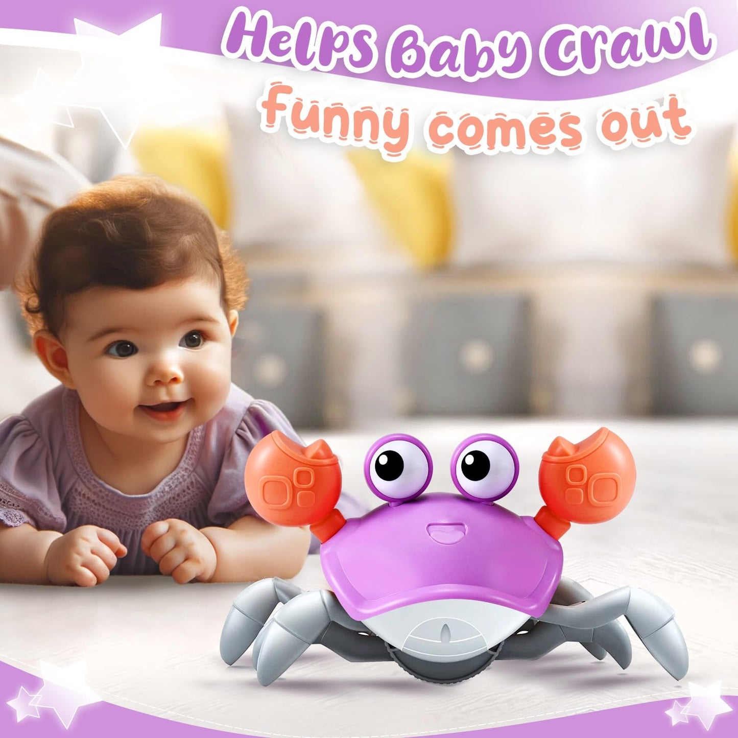 Control Future Purple Crawling Crab Toy – Tummy Time, Music & Lights