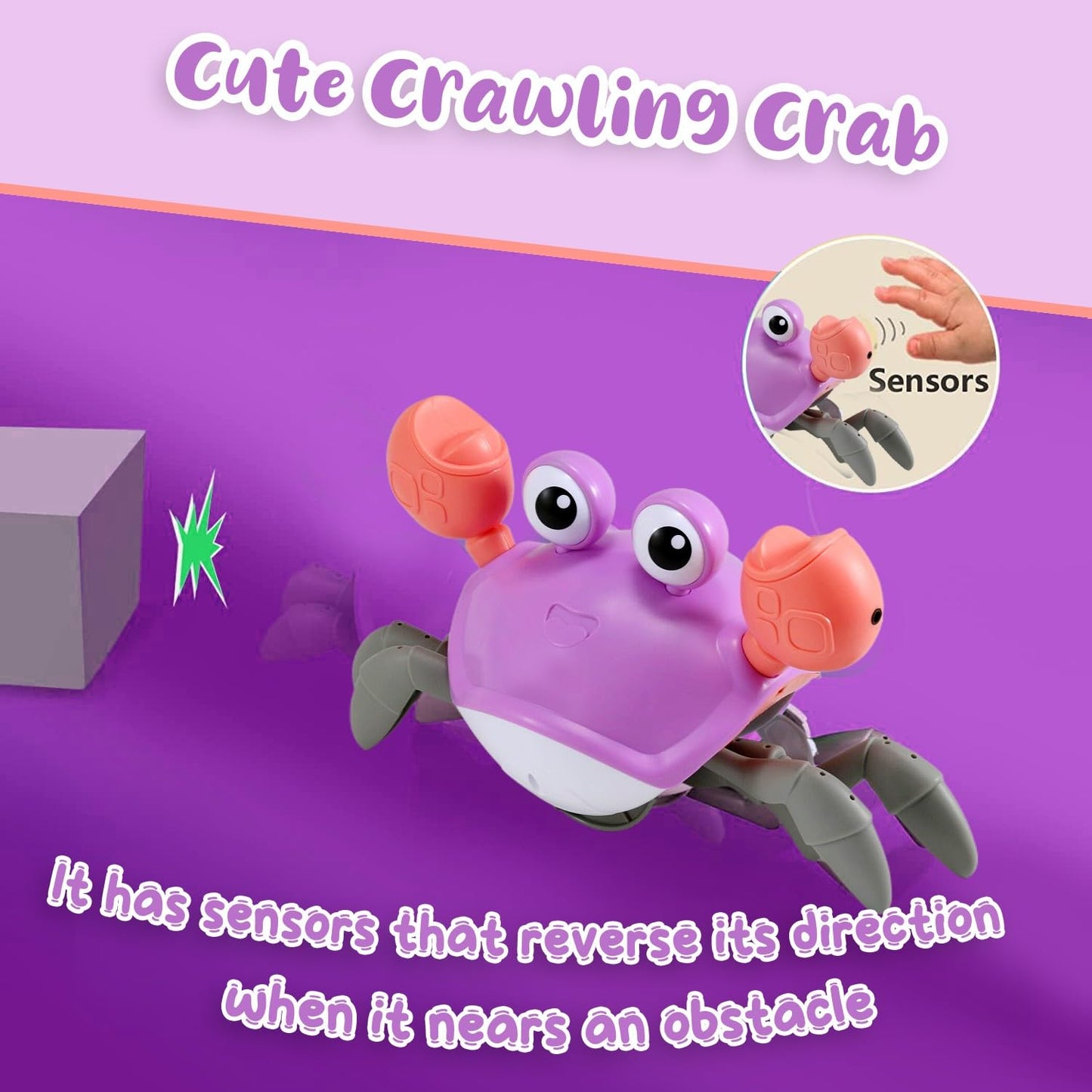 Control Future Purple Crawling Crab Toy – Tummy Time, Music & Lights