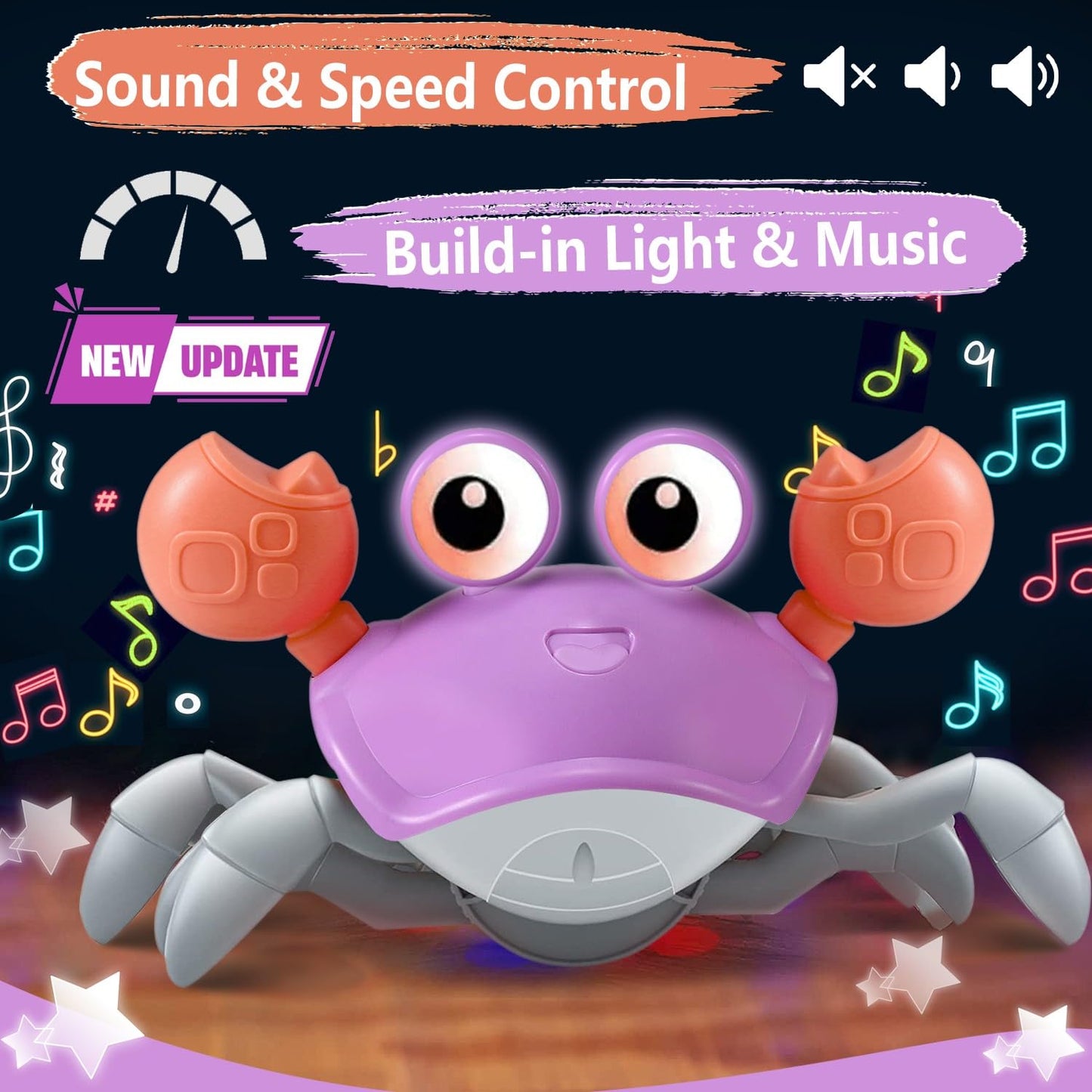 Control Future Purple Crawling Crab Toy – Tummy Time, Music & Lights